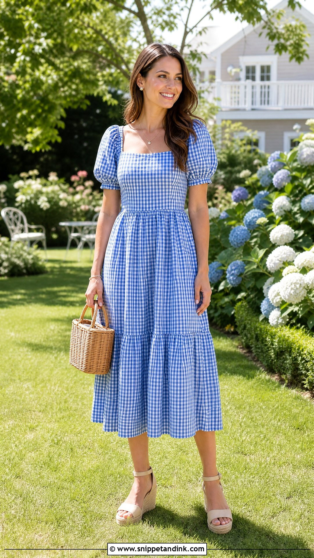 Gingham Puff Sleeve Dress With Wedges - Snippet and Ink - 20 Summer Garden Party Dress Ideas