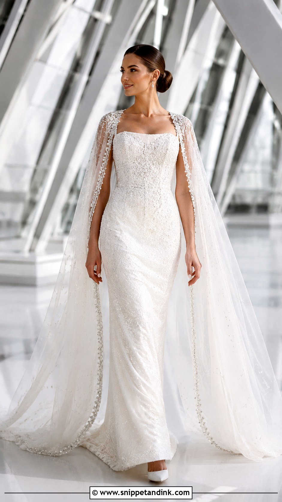Glitter Cape Sleeve Wedding Dress - Snippet and Ink - 20 Glittery Wedding Dress Ideas