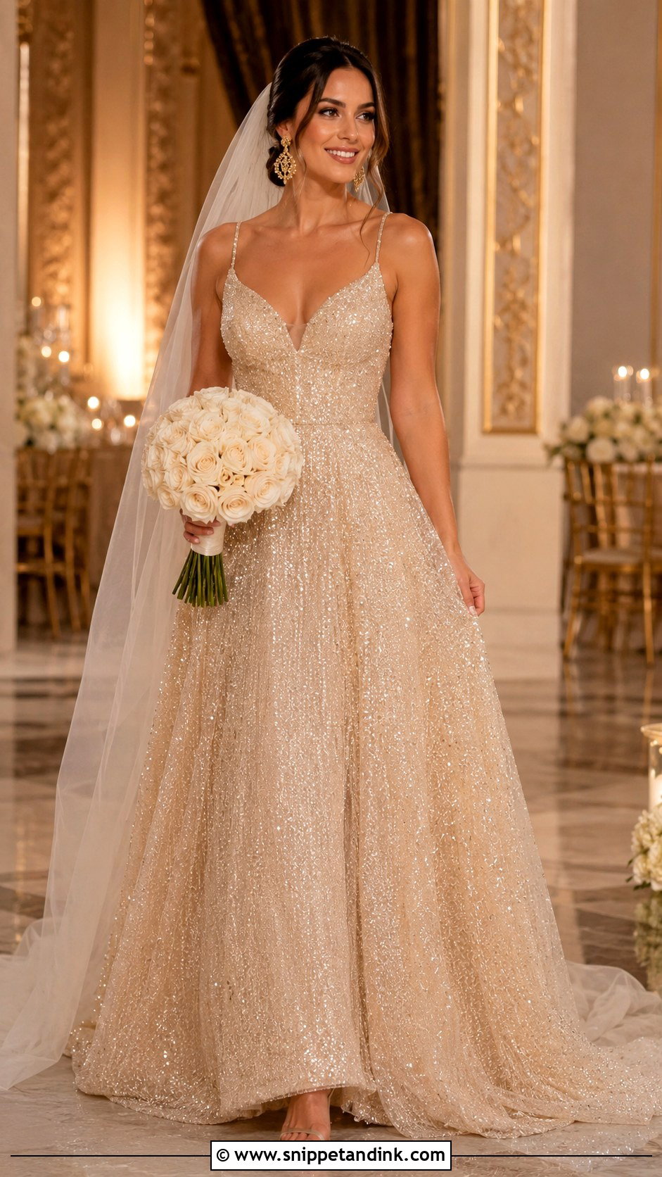 Glitter Champagne Wedding Dress - Snippet and Ink - 30 Glitter Wedding Dress Ideas