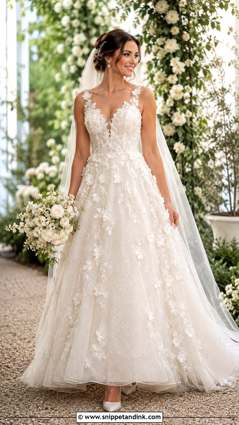 Glitter Floral Applique Wedding Dress - Snippet and Ink - 20 Glittery Wedding Dress Ideas