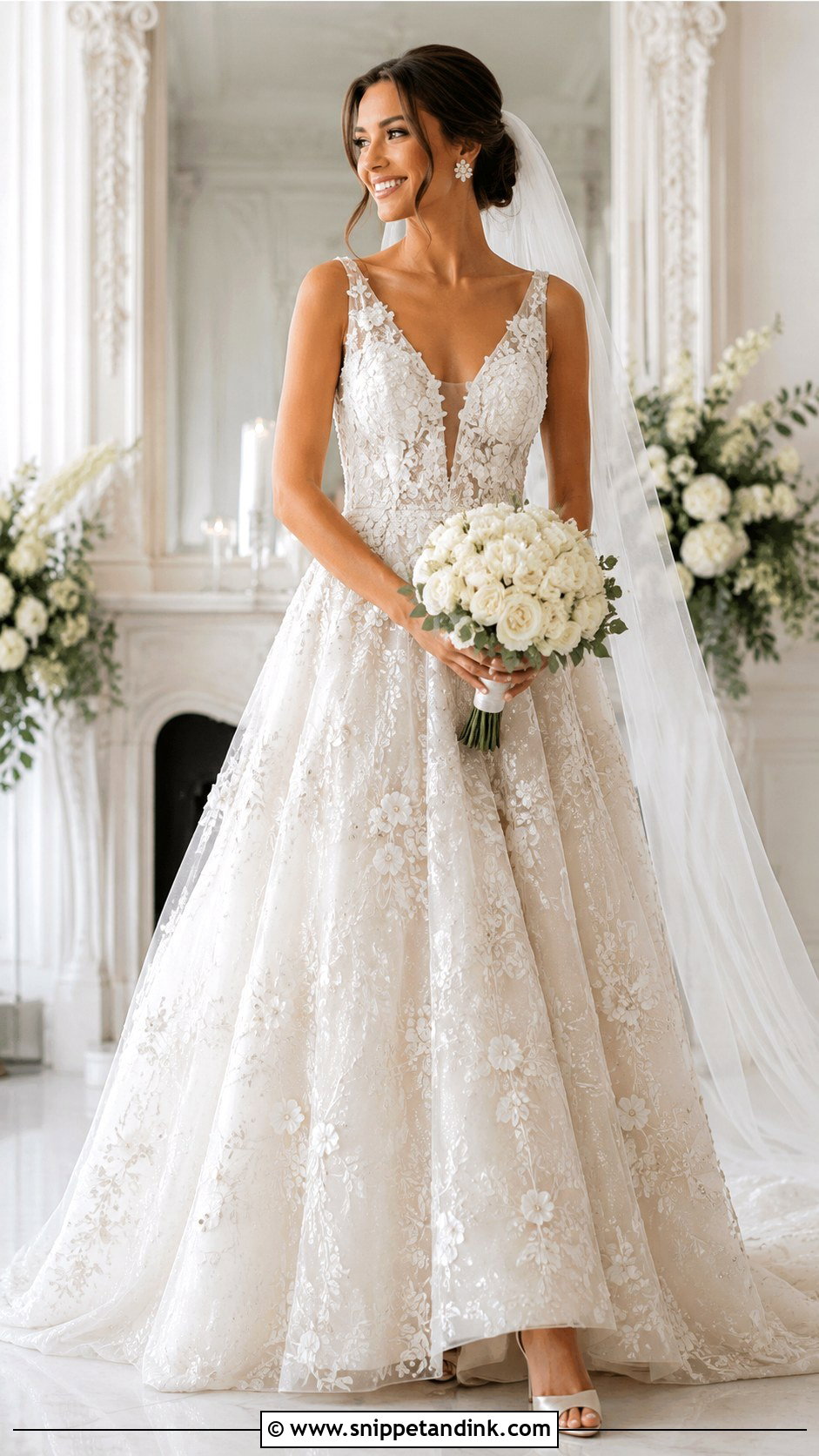 Glitter Floral Applique Wedding Dress - Snippet and Ink - 20 Shiny Wedding Dress Ideas