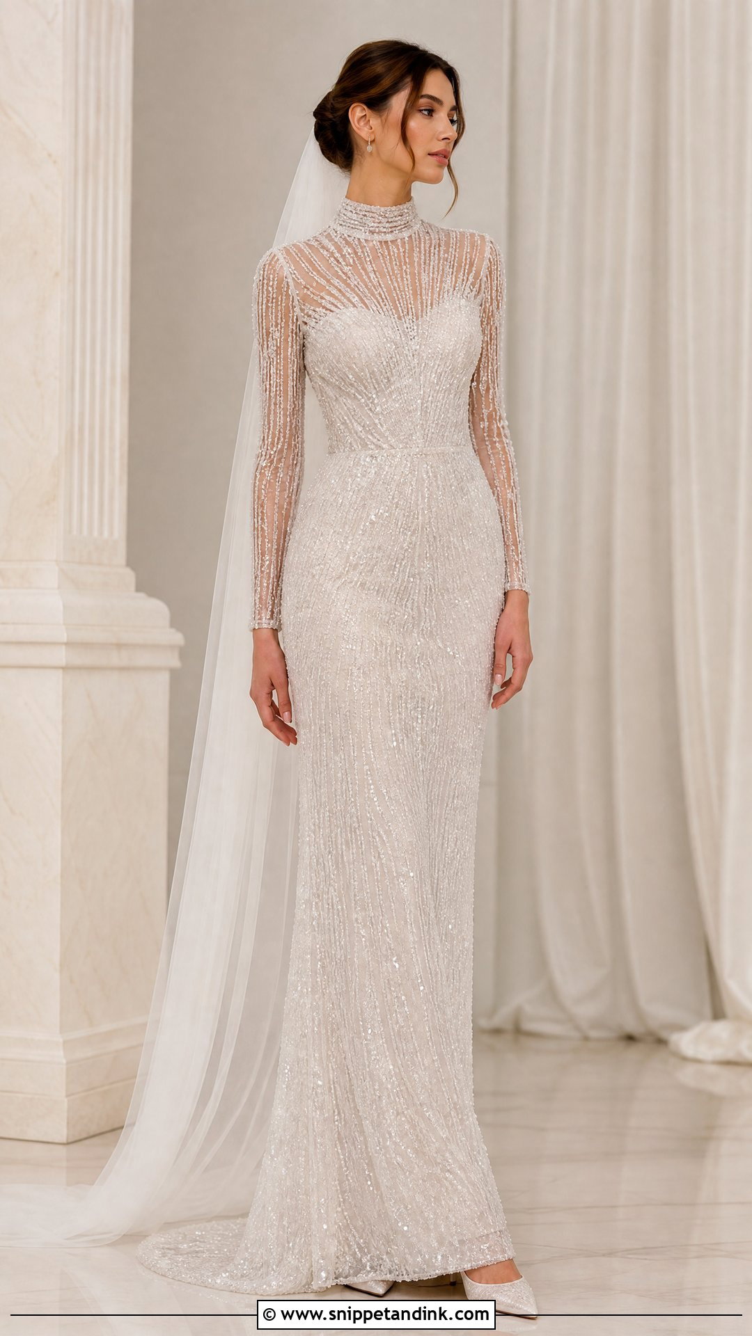 Glitter High Neck Wedding Dress - Snippet and Ink - 25 Glittery Wedding Dresses