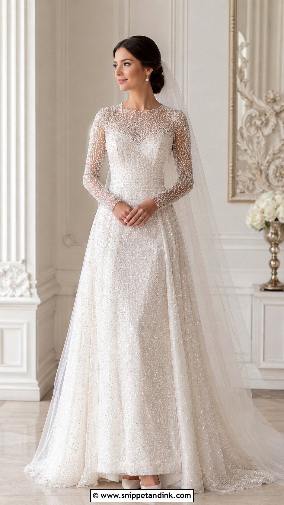 Glitter Long Sleeve Wedding Dress - Snippet and Ink - 20 Glittery Wedding Dress Ideas
