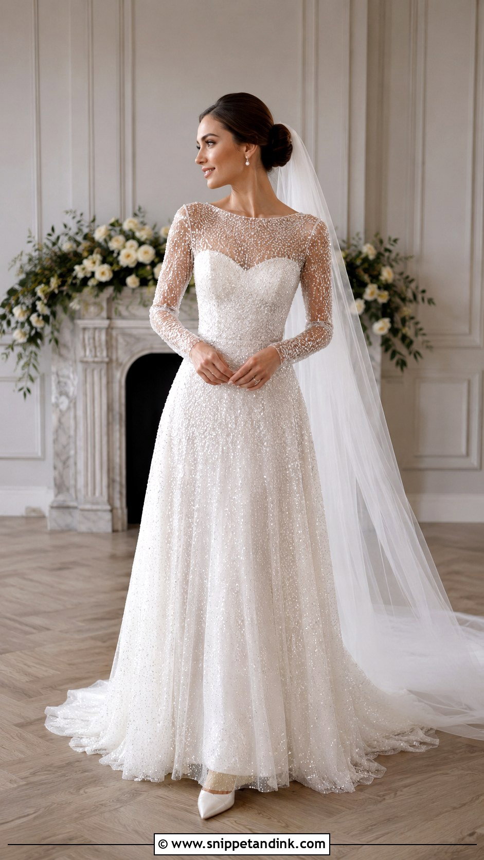 Glitter Long Sleeve Wedding Dress - Snippet and Ink - 30 Glitter Wedding Dress Ideas