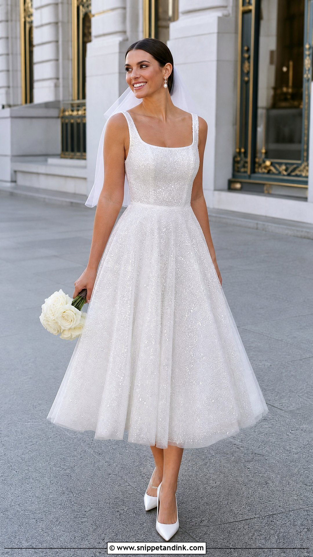 Glitter Tea Length Wedding Dress - Snippet and Ink - 25 Glittery Wedding Dresses