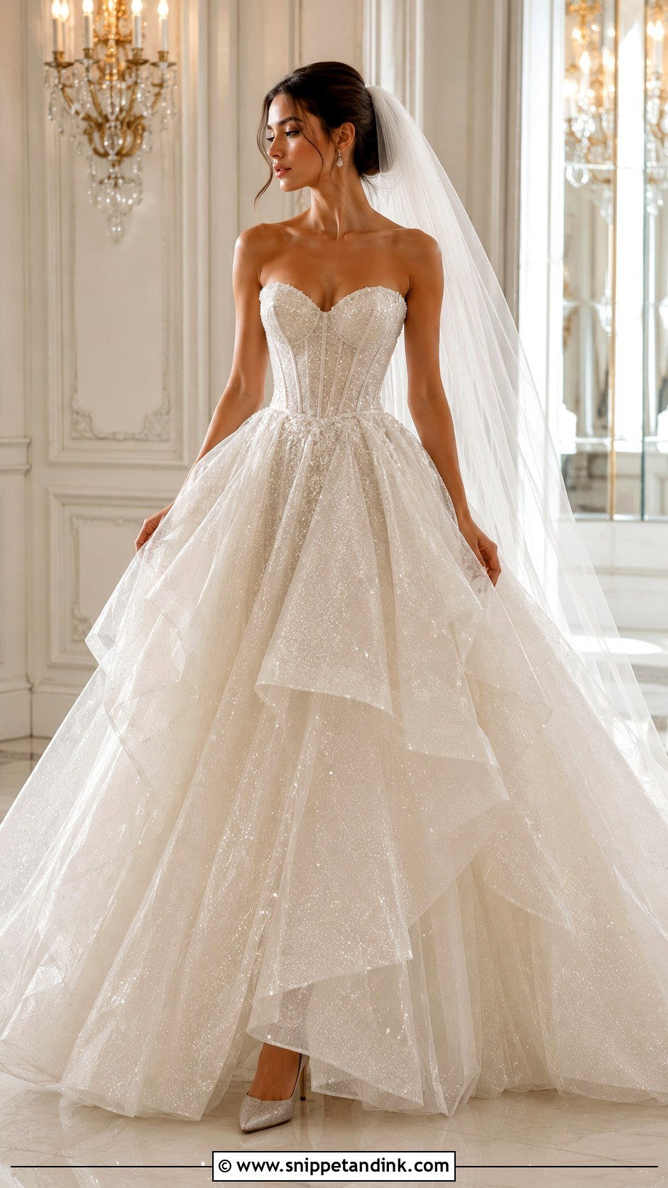 Glitter Tulle Ball Gown Wedding Dress - Snippet and Ink - 20 Shiny Wedding Dress Ideas