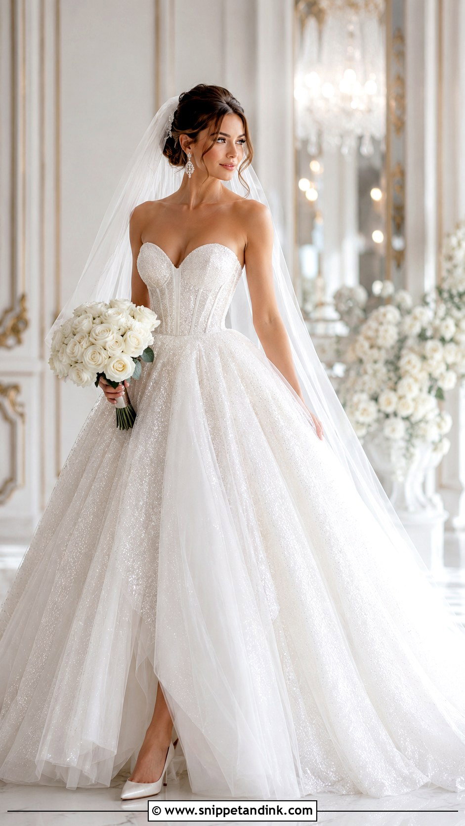 Glitter Tulle Ball Gown Wedding Dress - Snippet and Ink - 20 Glitter Sparkle Wedding Dress Ideas