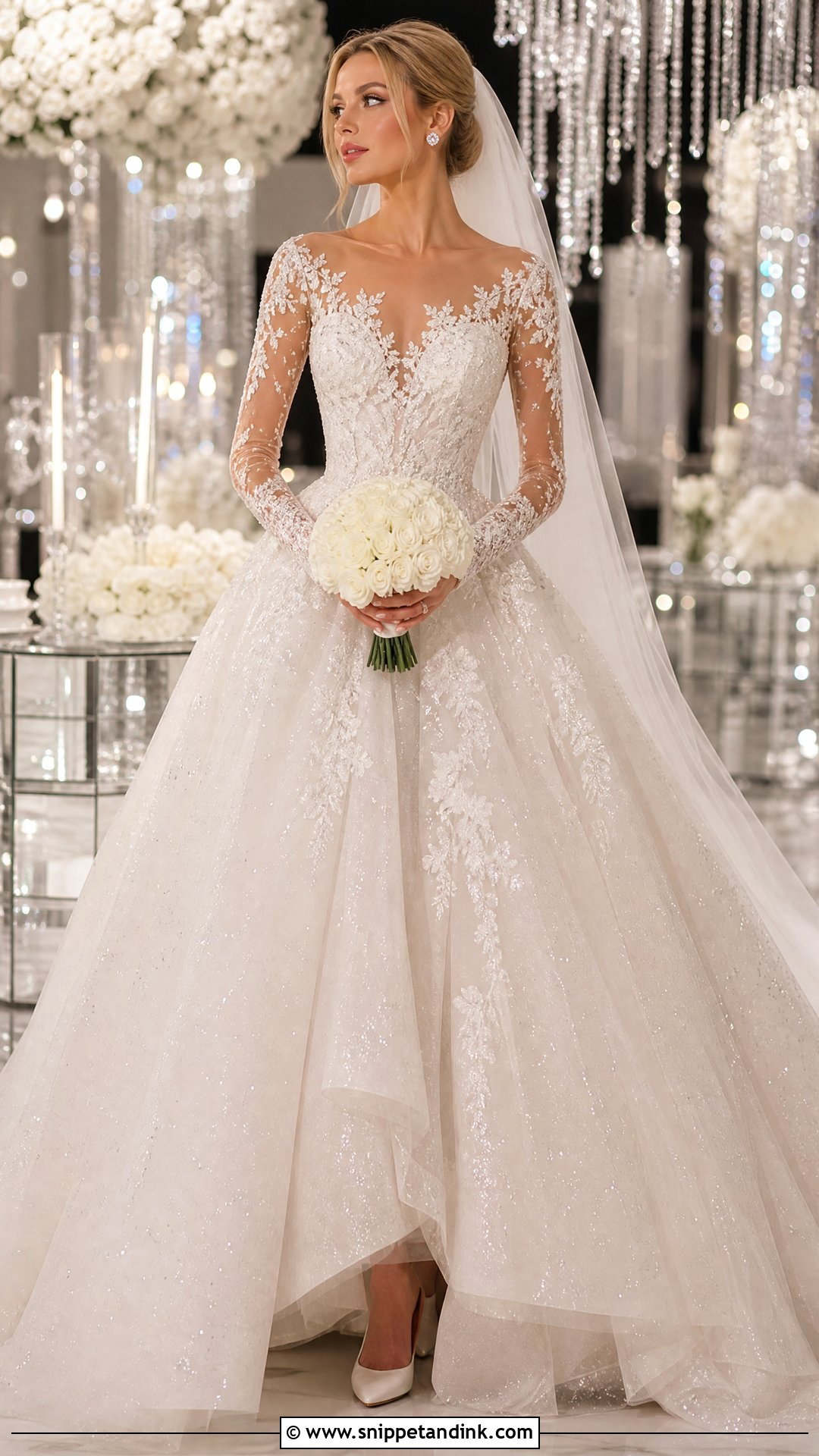 Glitter Tulle Princess Wedding Dress With Long Sleeves - Snippet and Ink - 20 Princess Wedding Dresses Long Sleeve