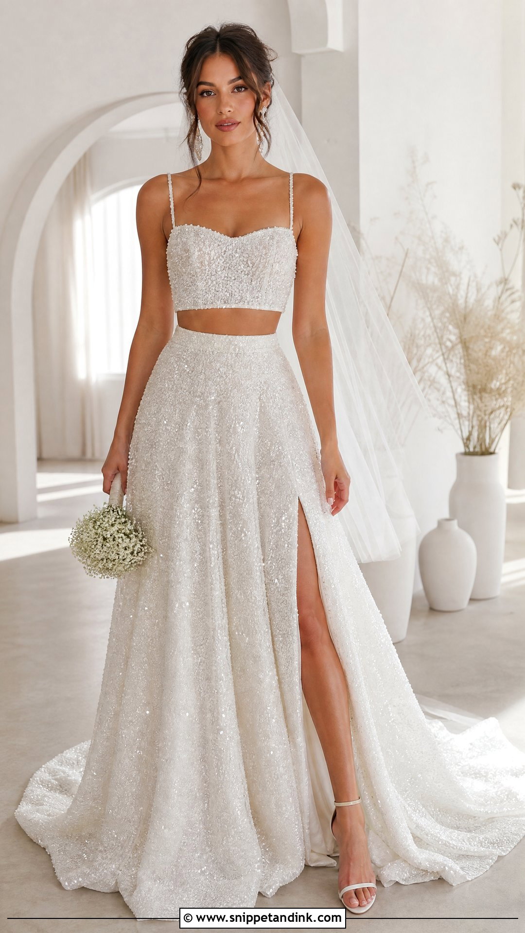 Glitter Two Piece Wedding Dress - Snippet and Ink - 25 Glittery Wedding Dresses