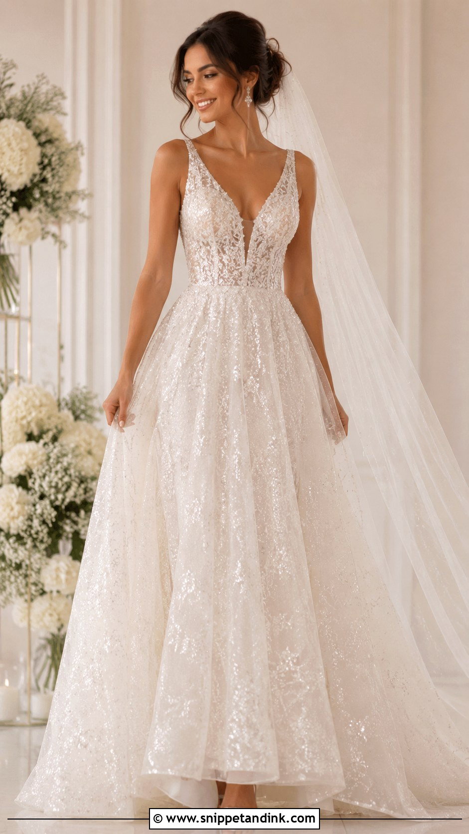 Glitter V Neck Wedding Dress - Snippet and Ink - 30 Glitter Wedding Dress Ideas