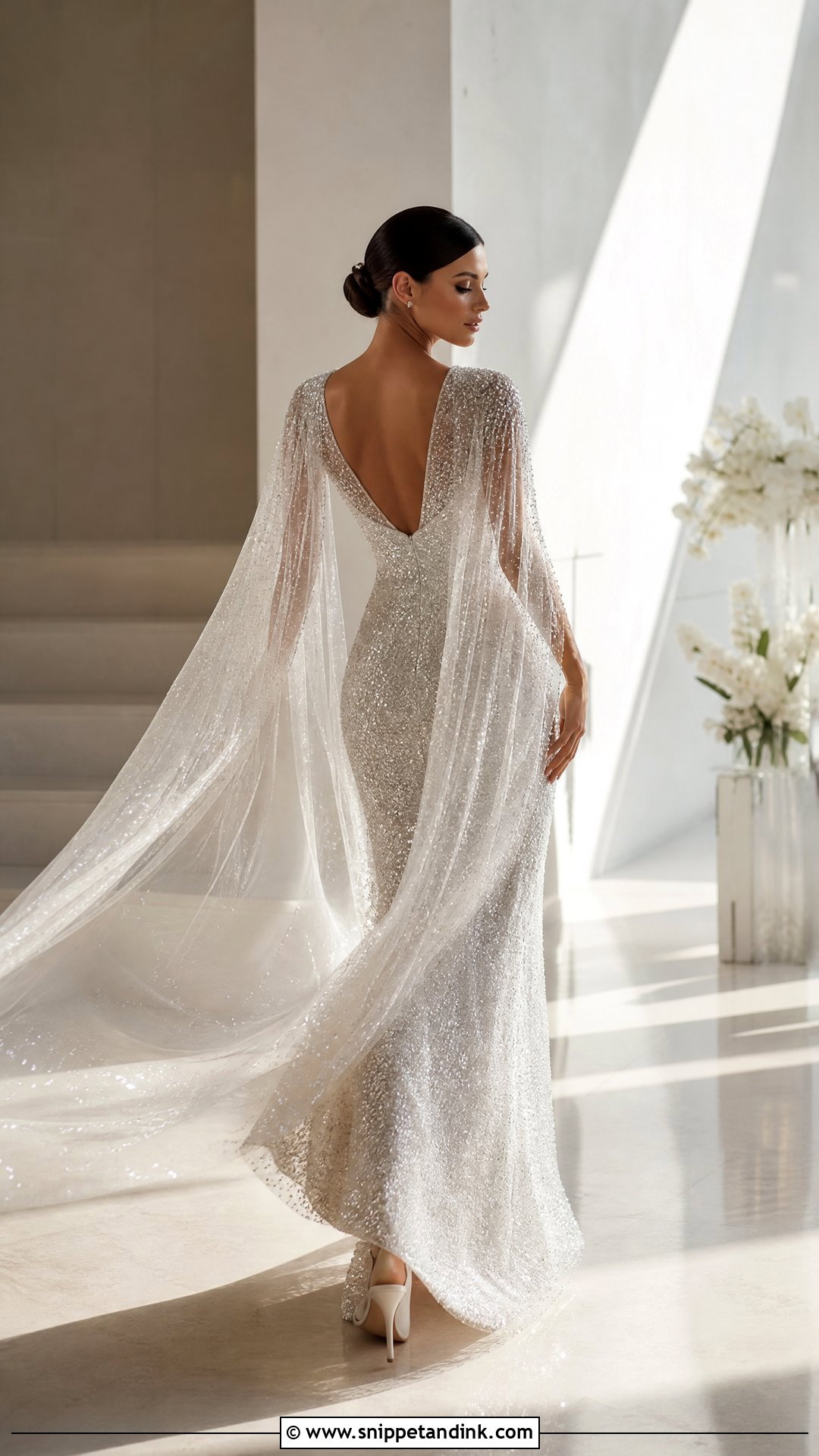 Glitter Wedding Dress With Cape - Snippet and Ink - 25 Glittery Wedding Dresses