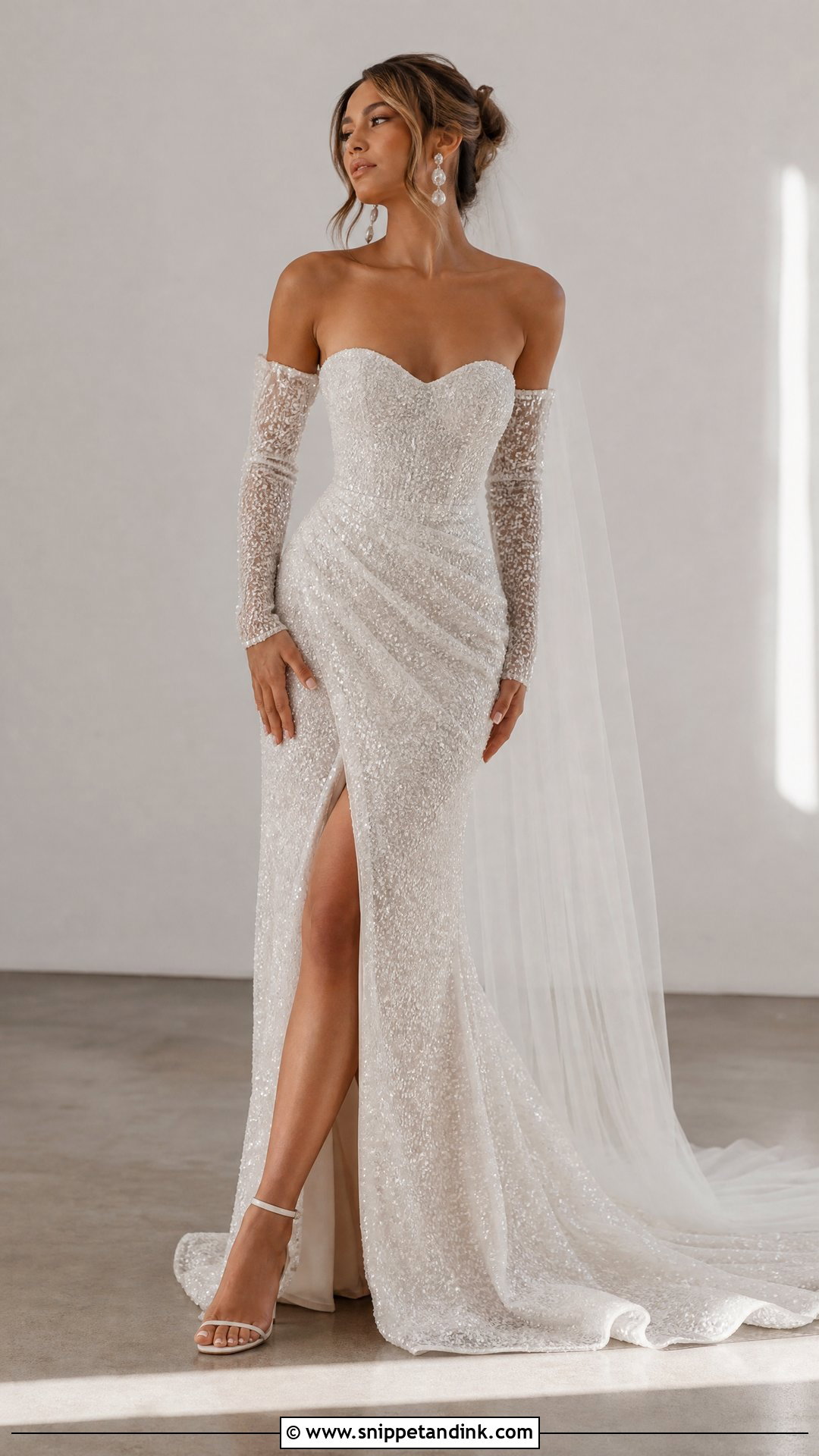 Glitter Wedding Dress With Detachable Sleeves - Snippet and Ink - 25 Glittery Wedding Dresses