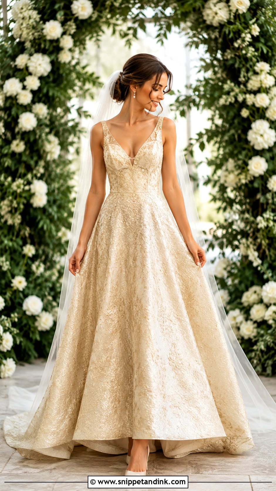 Gold A Line Wedding Dress - Snippet and Ink - 25 Golden Wedding Dress Ideas