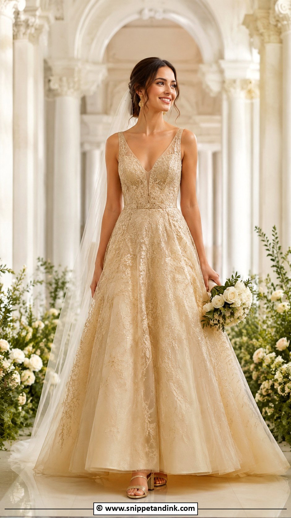 Gold A Line Wedding Dress - Snippet and Ink - 30 Gold Wedding Dress Ideas