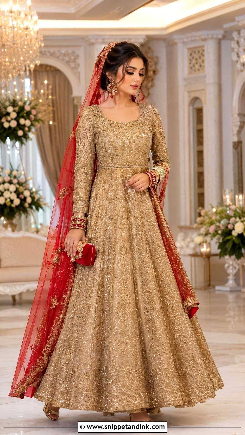 Gold Afghani Wedding Dress With Red Accessories - Snippet and Ink - 20 Afghani Wedding Dress Ideas