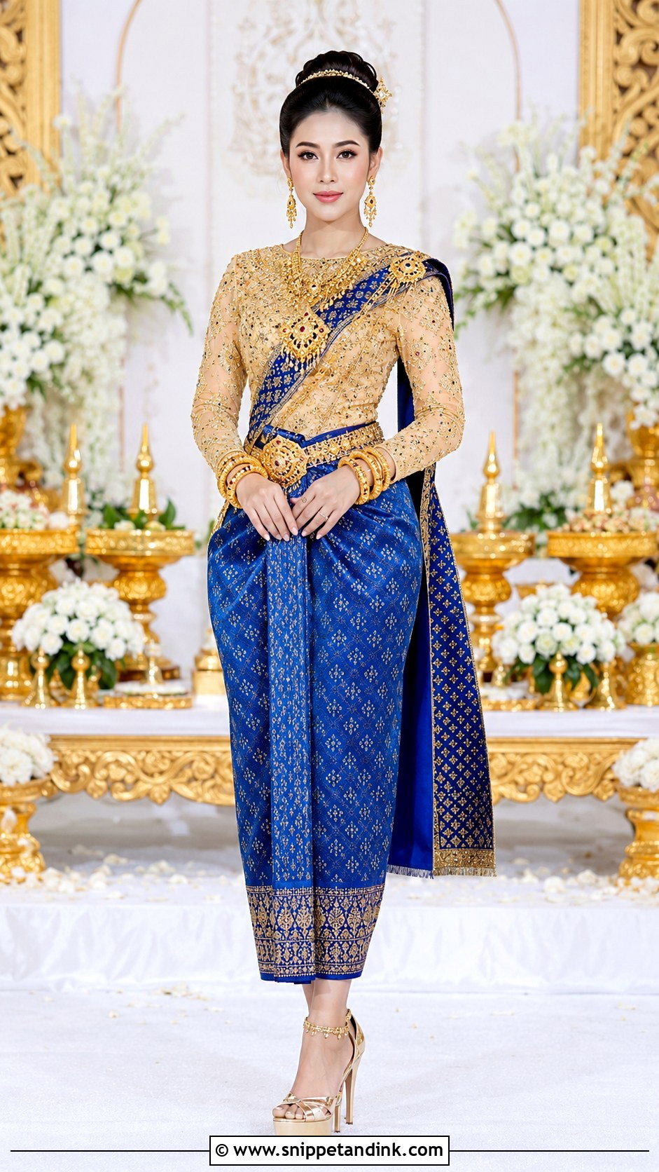Gold And Blue Khmer Wedding Dress - Snippet and Ink - 25 Khmer Wedding Dress Ideas