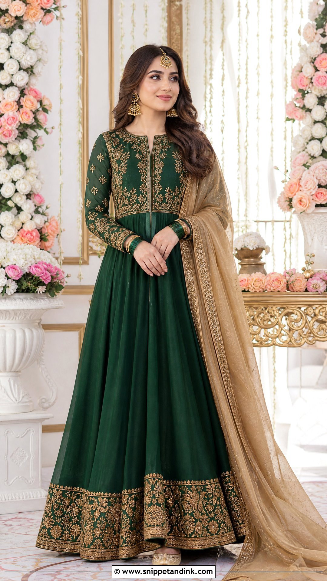 Gold And Green Mehndi Bridal Pishwas - Snippet and Ink - 20 Pakistani Mehndi Bridal Wear Ideas