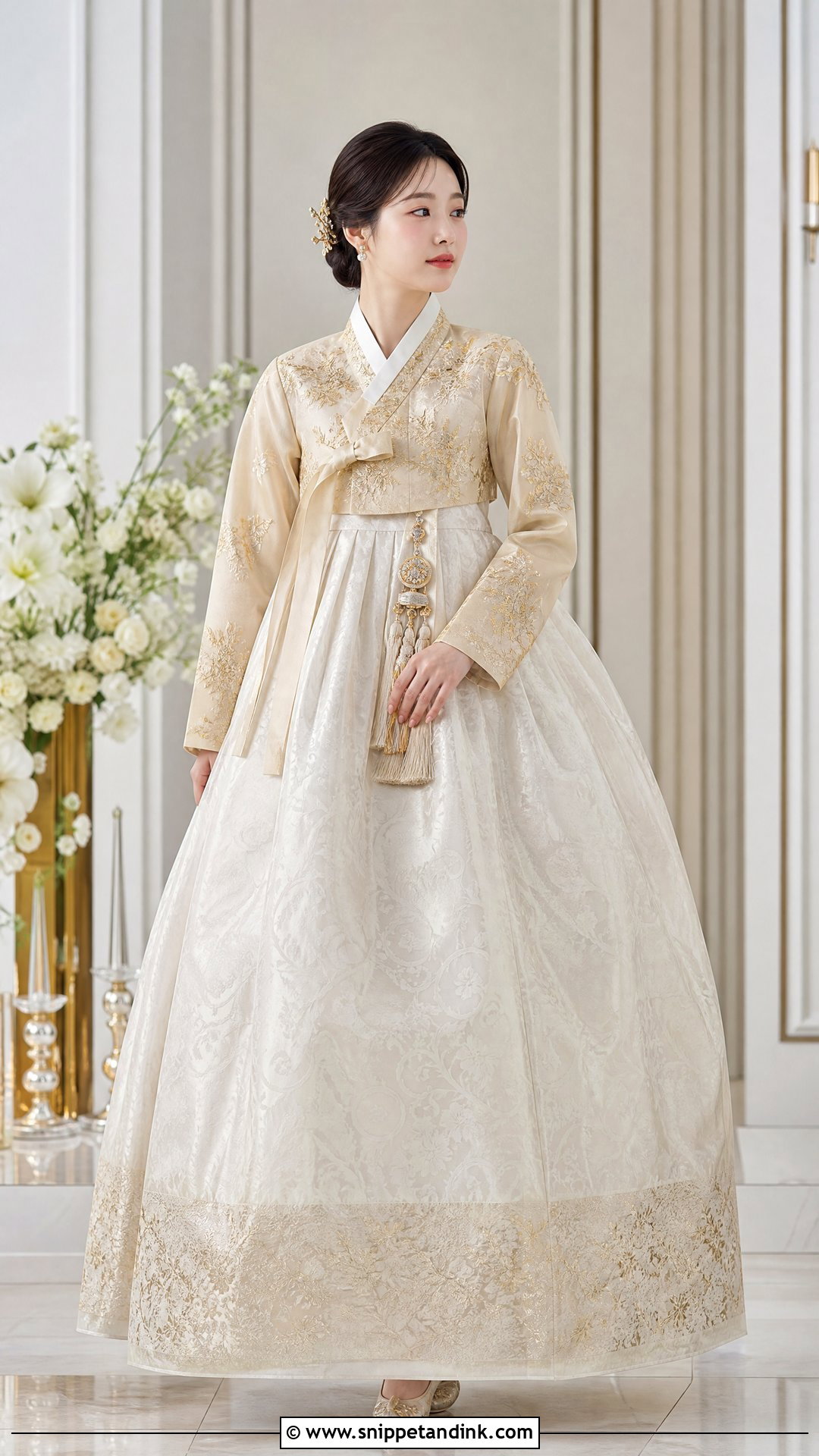 Gold And Ivory Hanbok Wedding Dress - Snippet and Ink - 20 Korean Style Wedding Dresses