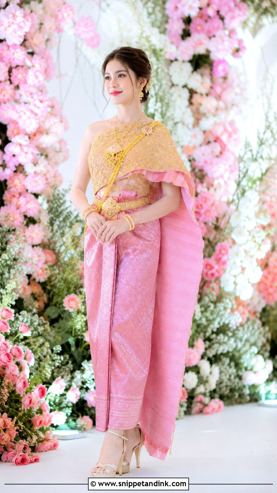 Gold And Pink Khmer Wedding Dress - Snippet and Ink - 25 Khmer Wedding Dress Ideas