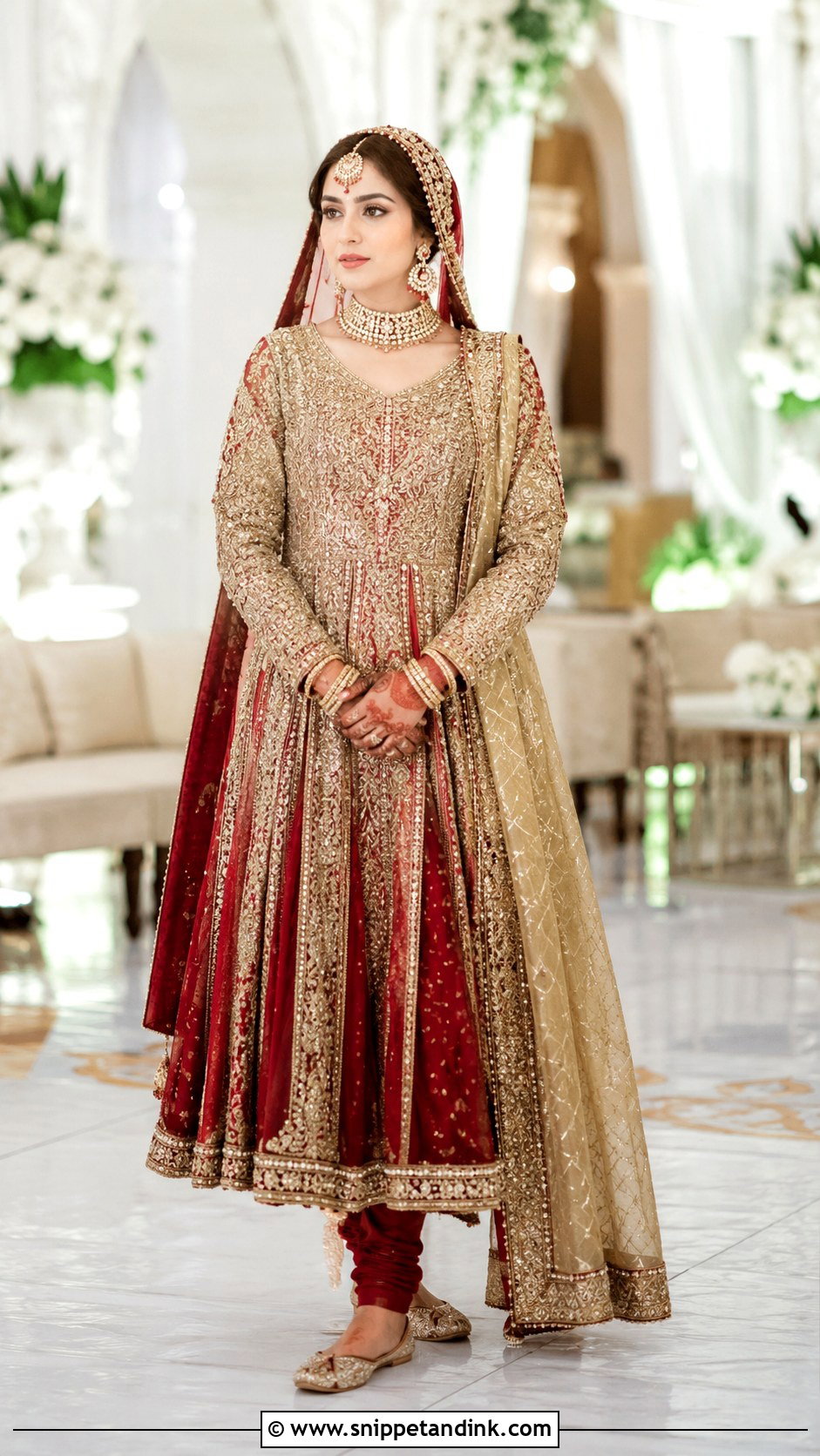 Gold And Red Anarkali Barat Dress - Snippet and Ink - 20 Barat Wedding Dress Ideas