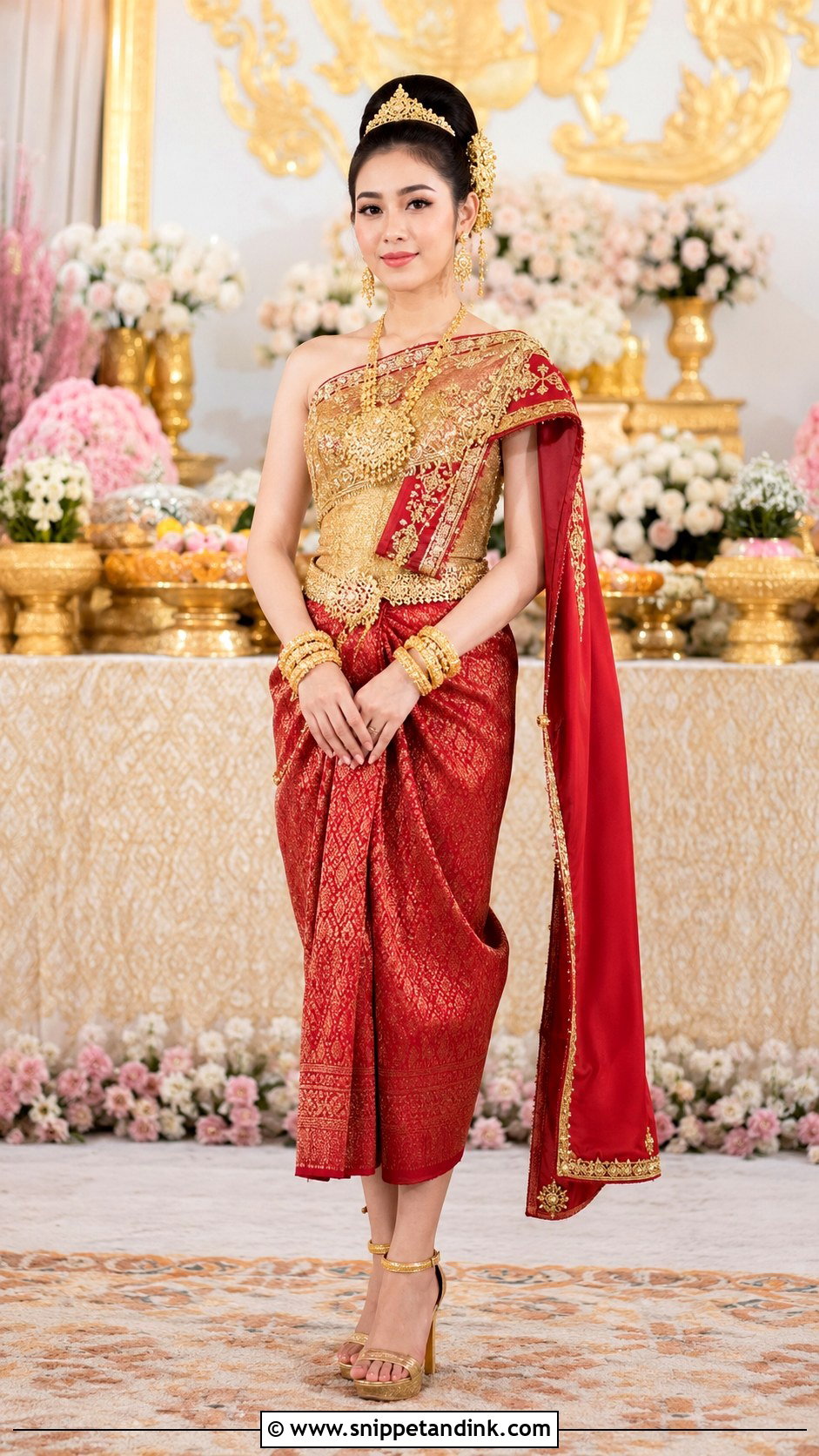 Gold And Red Khmer Wedding Dress - Snippet and Ink - 25 Khmer Wedding Dress Ideas