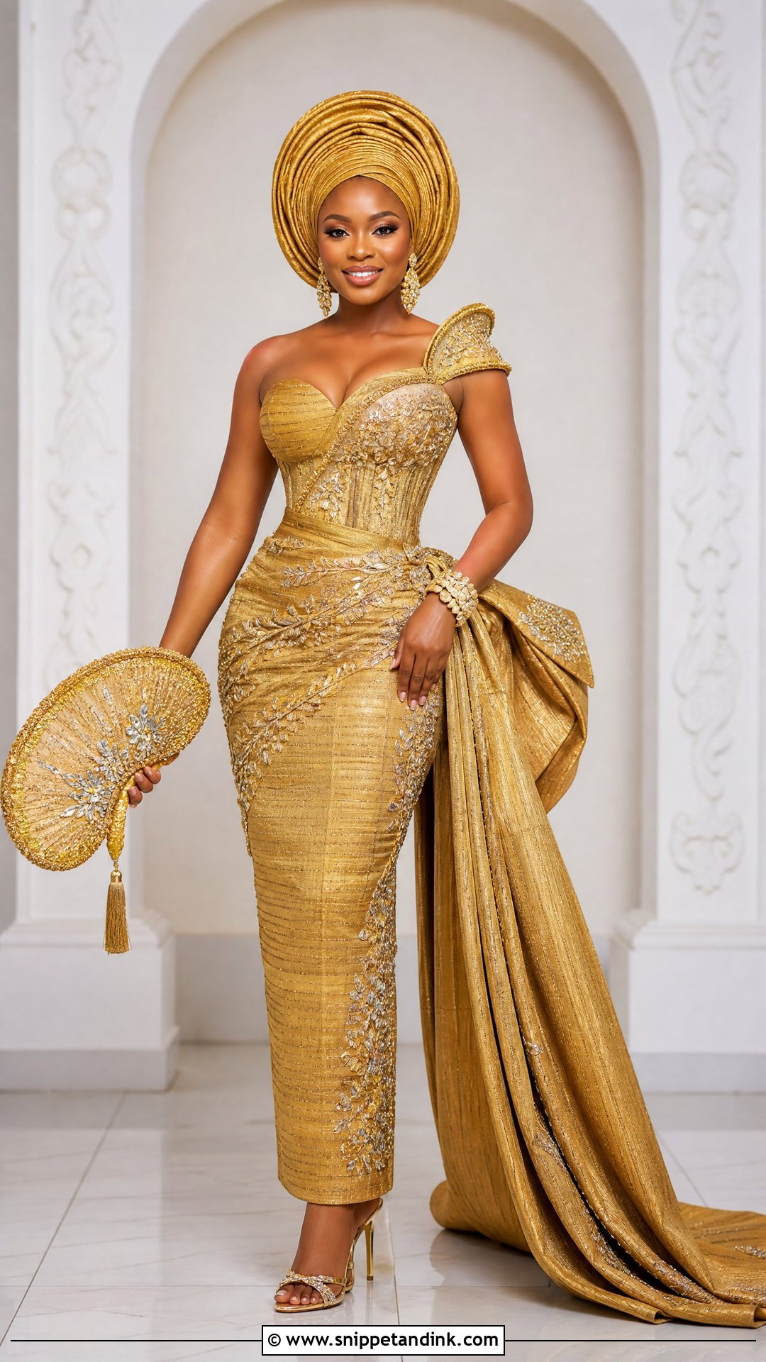 Gold Aso Oke Veekee James Traditional Wedding Dress - Snippet and Ink - 20 Veekee James Traditional Wedding Dress Ideas