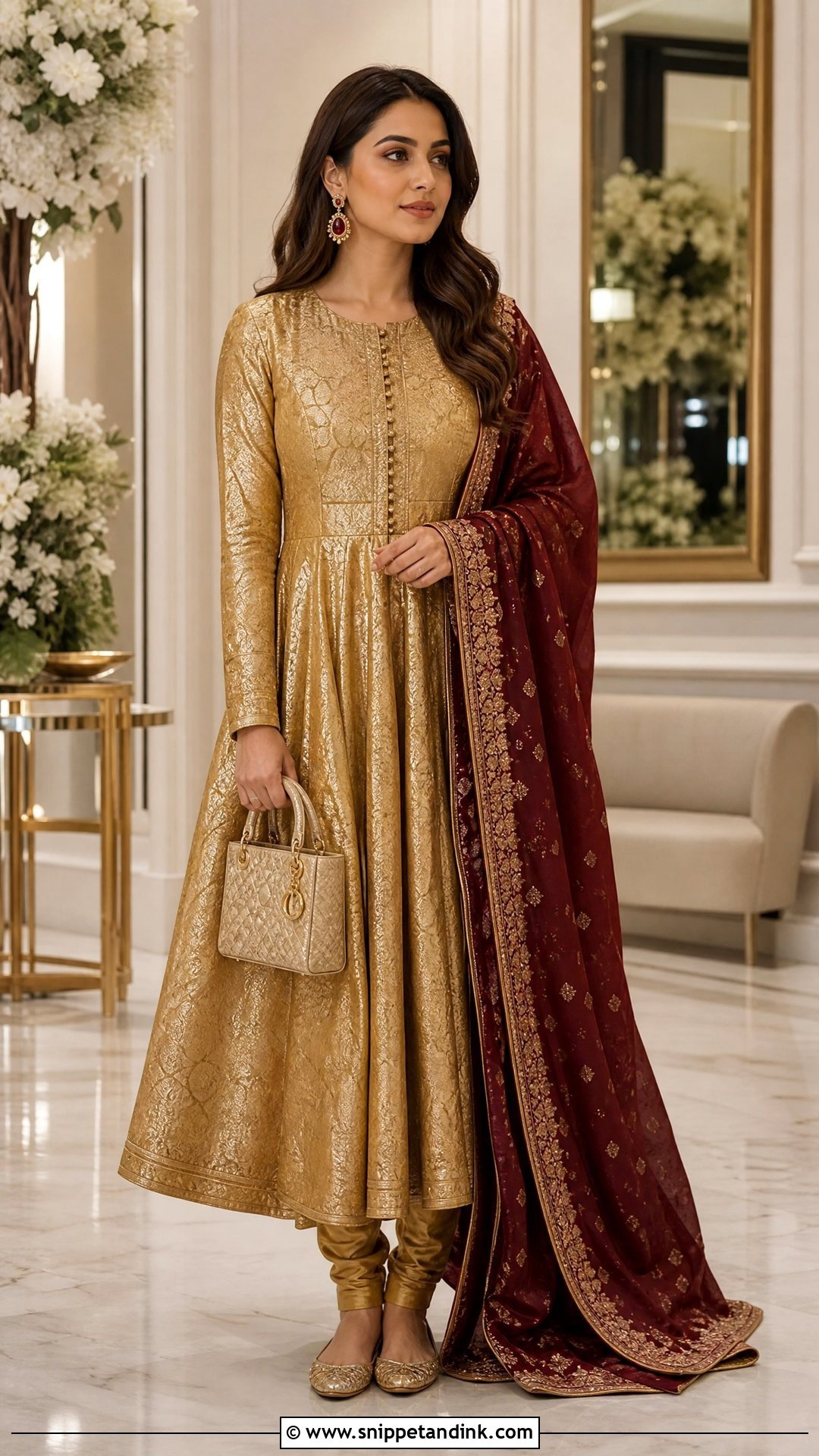 Gold Banarsi Silk Anarkali - Snippet and Ink - 20 Pakistani Silk Wedding Dress Ideas