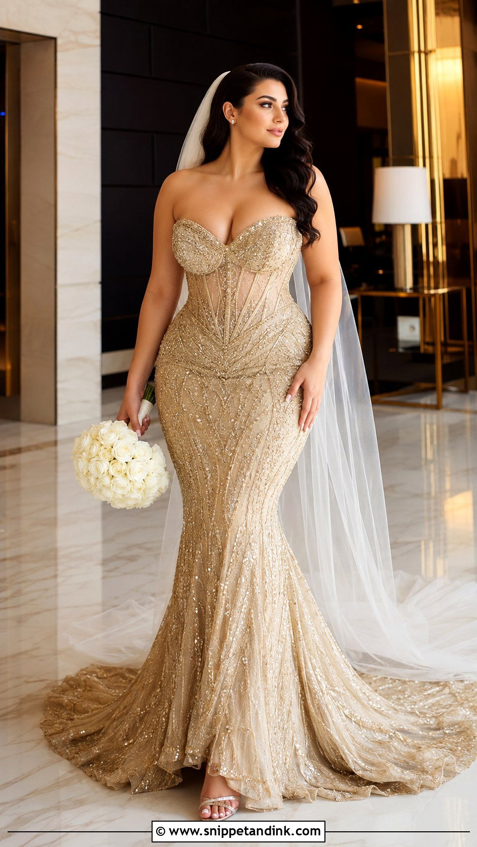 Gold Beaded Mermaid Wedding Dress - Snippet and Ink - 20 Wedding Dress with Gold Accents Ideas