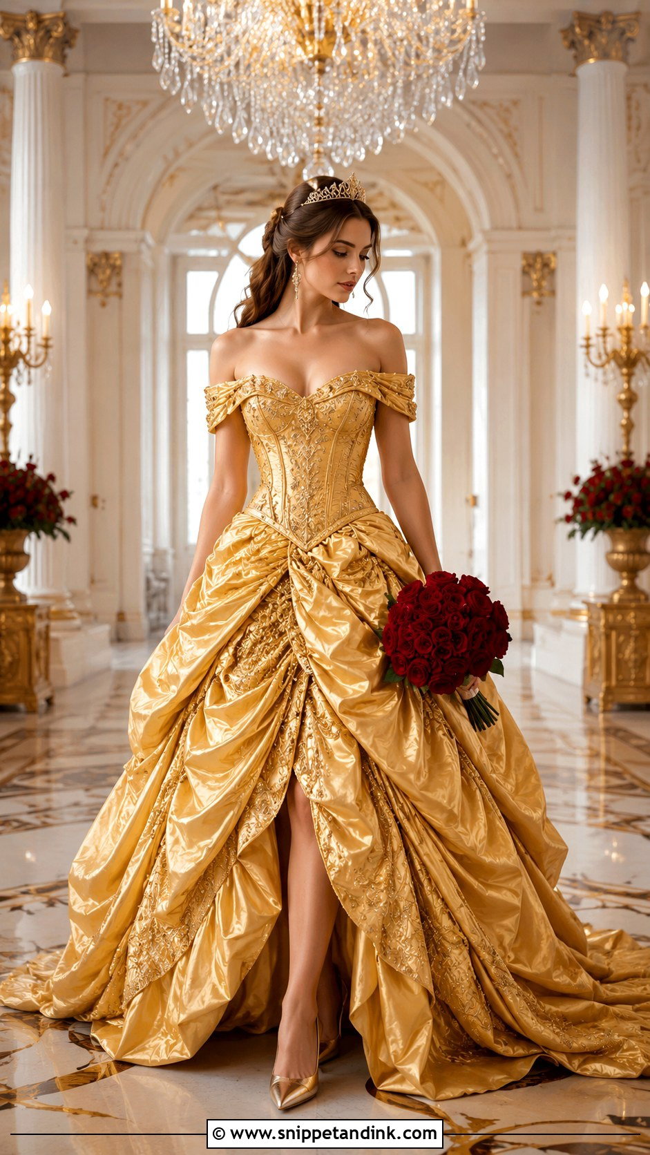 Gold Belle Ball Gown Wedding Dress - Snippet and Ink - 20 Belle Beauty and the Beast Wedding Dress Ideas