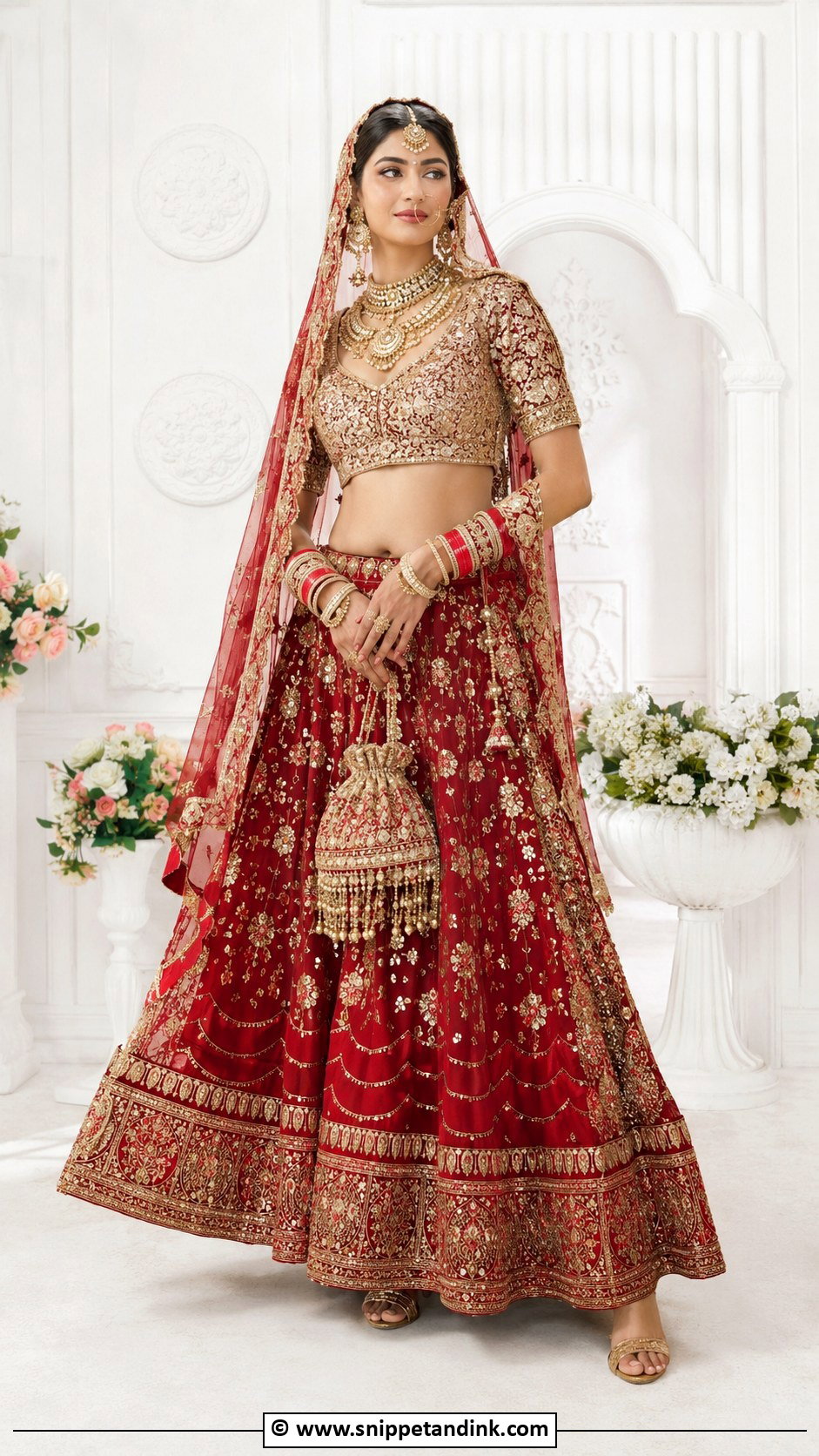Gold Bridal Blouse With Red Lehenga - Snippet and Ink - 30 Bride Blouse Designs