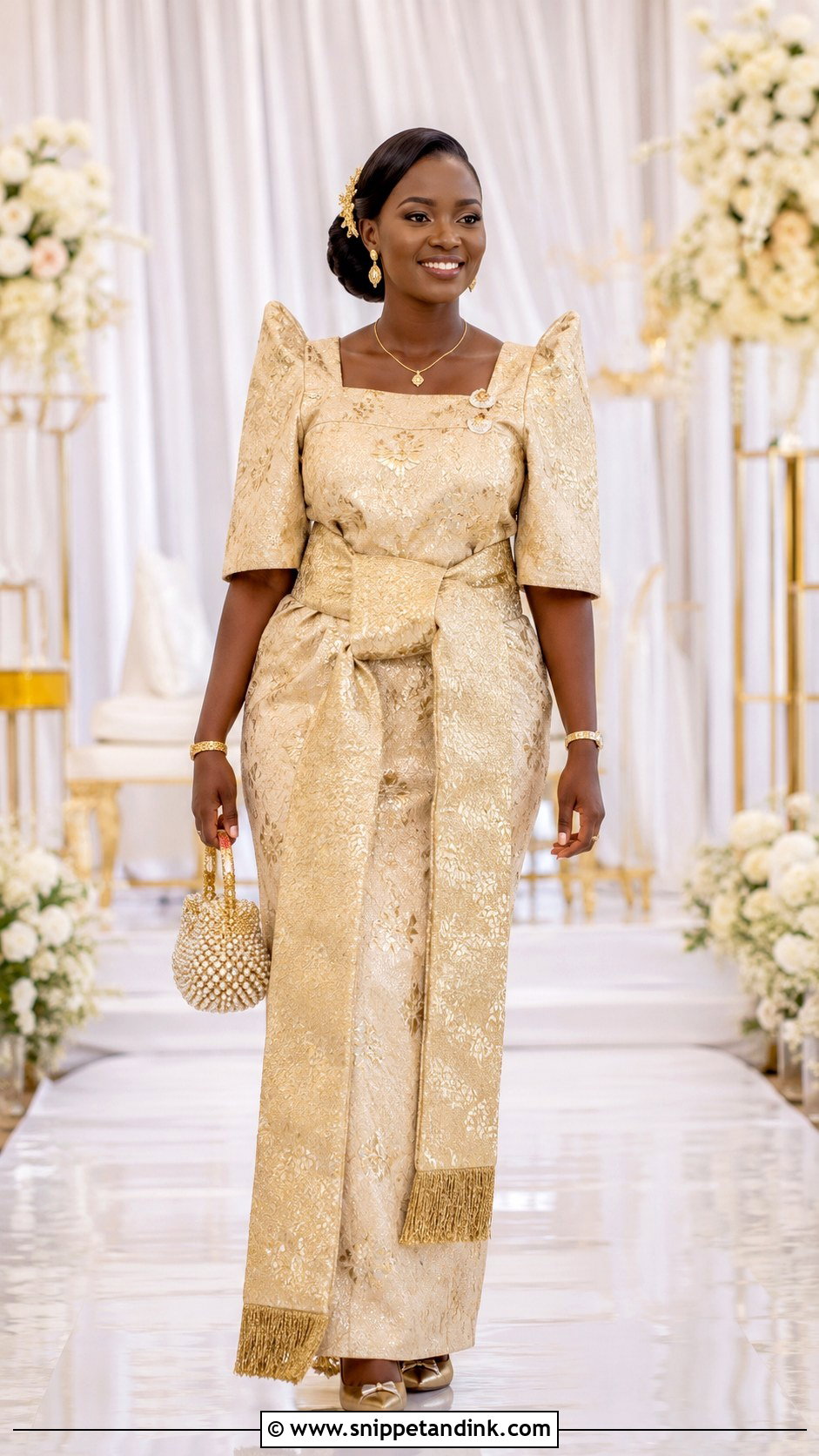 Gold Bridal Gomesi Changing Dress - Snippet and Ink - 20 Changing Dresses for Brides in Uganda