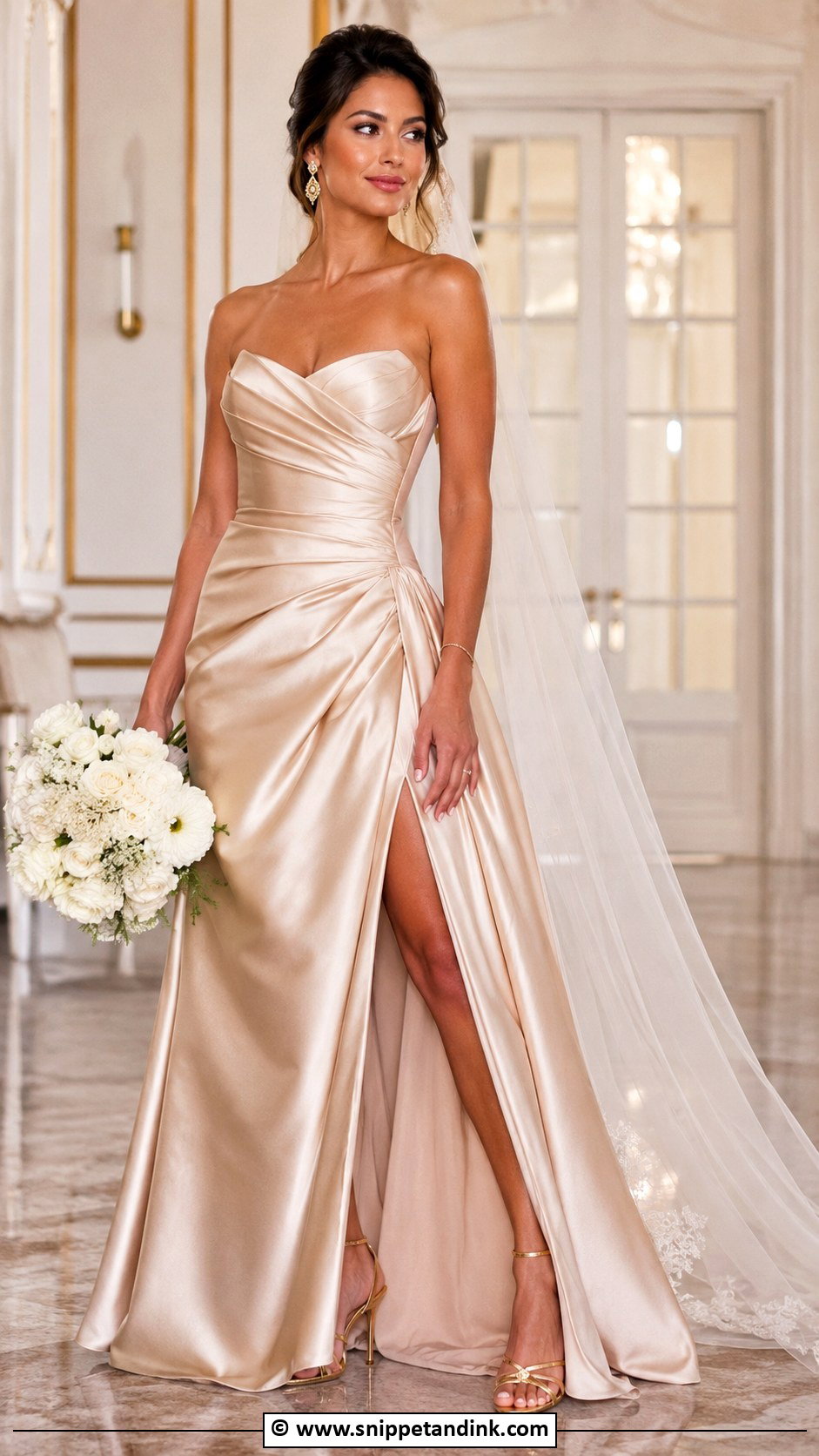 Gold Bridal Heels With A Champagne Wedding Dress - Snippet and Ink - 30 Bridal Footwear Ideas