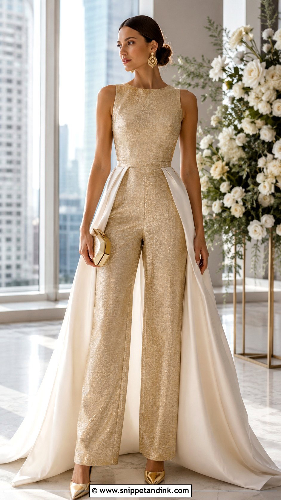 Gold Bridal Jumpsuit - Snippet and Ink - 20 Gold Bridal Dress Ideas