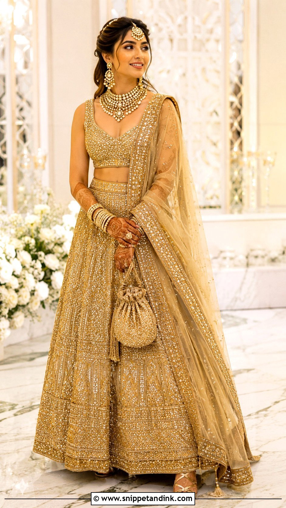 Gold Bridal Lehenga For Wedding Day - Snippet and Ink - 25 Indian Bridal Outfits Wedding Day