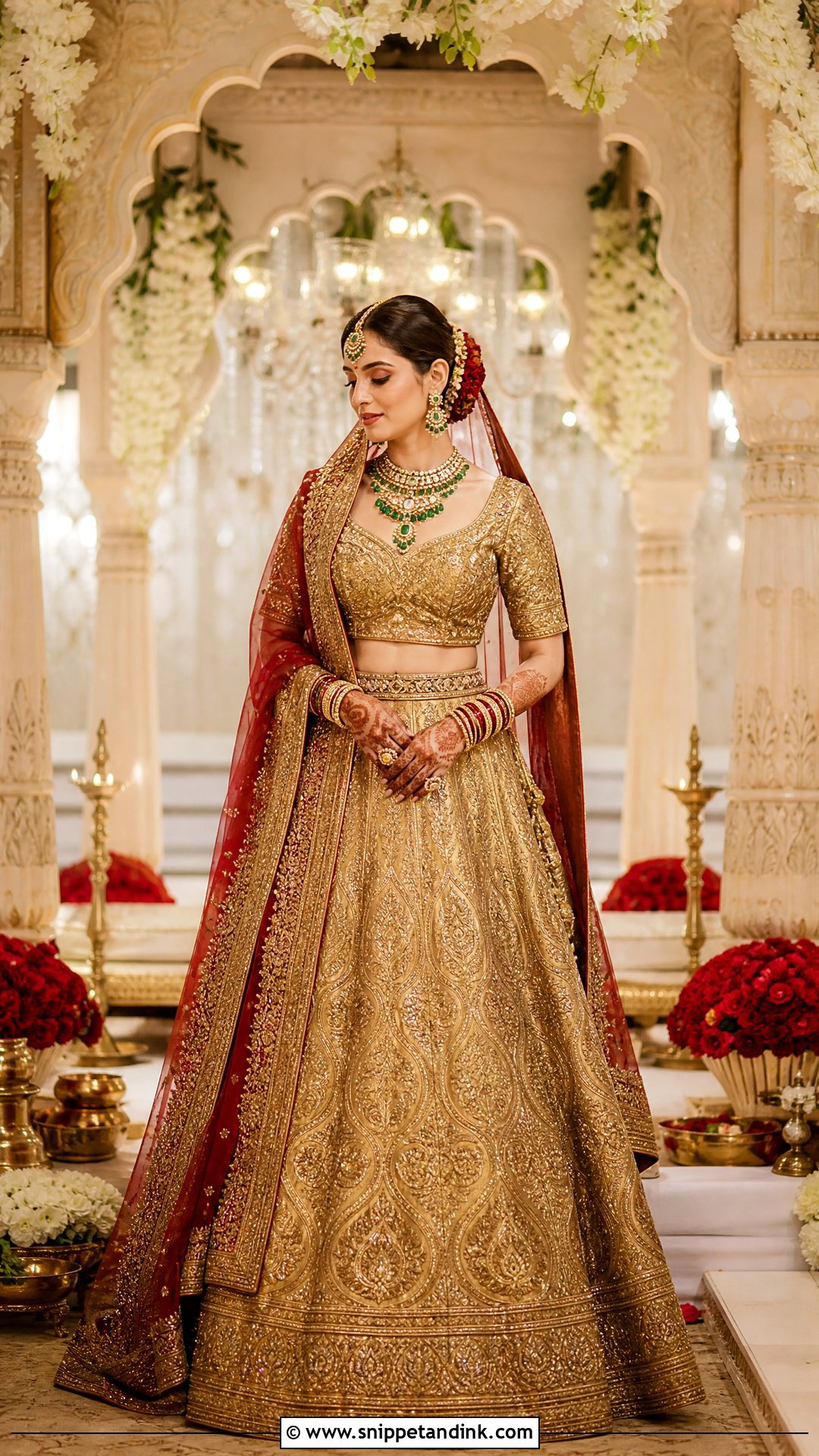 Gold Bridal Lehenga for Phera - Snippet and Ink - 20 Phera Outfit Bride Ideas