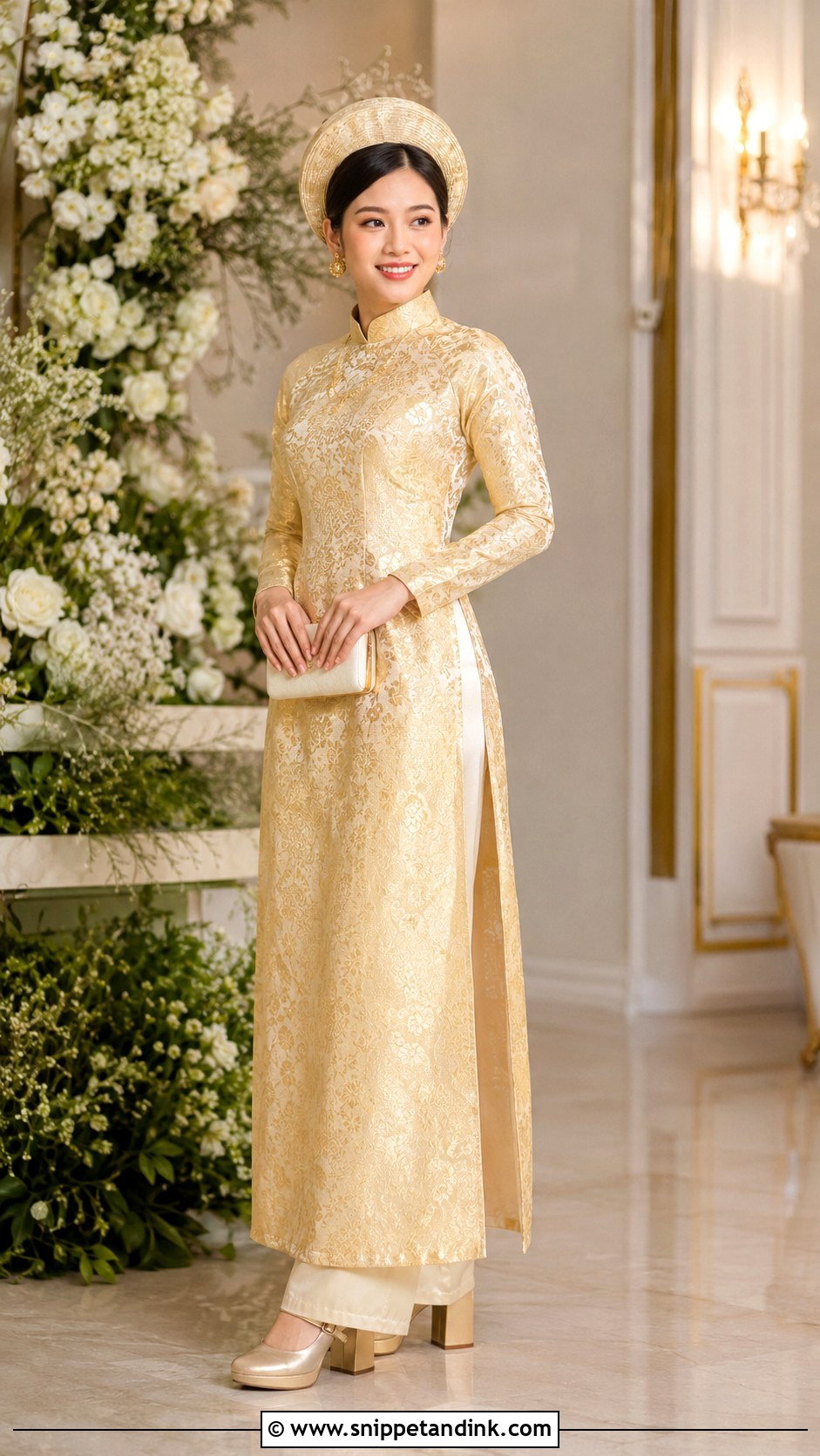Gold Brocade Ao Dai Wedding Dress - Snippet and Ink - 20 Ao Dai Wedding Dress Ideas