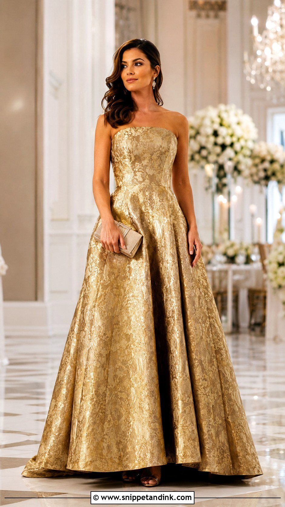 Gold Brocade Ball Gown Outfit - Snippet and Ink - 25 White Tie Wedding Ideas