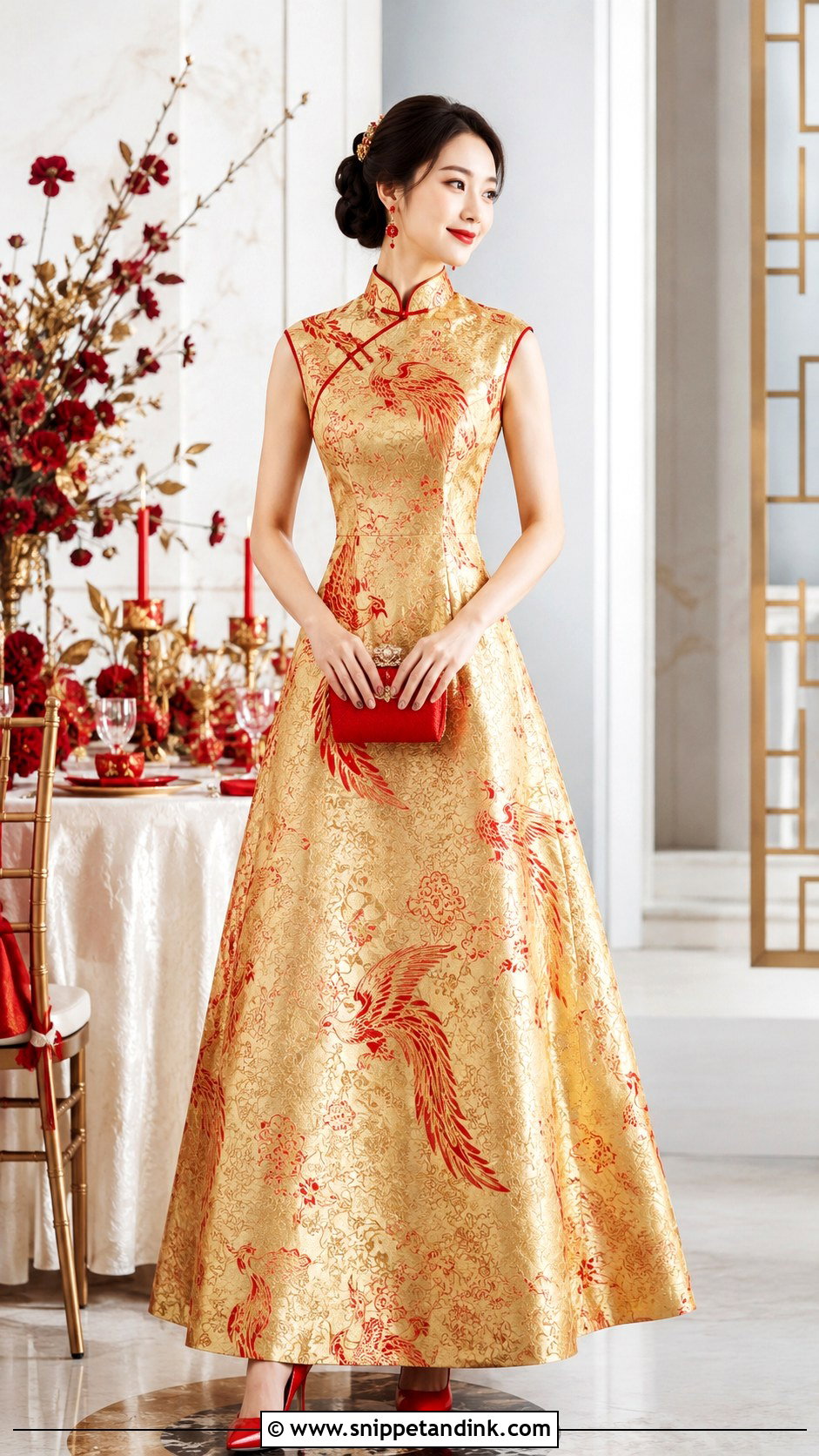 Gold Brocade Cheongsam Wedding Dress - Snippet and Ink - 20 Cheongsam Wedding Dress Ideas