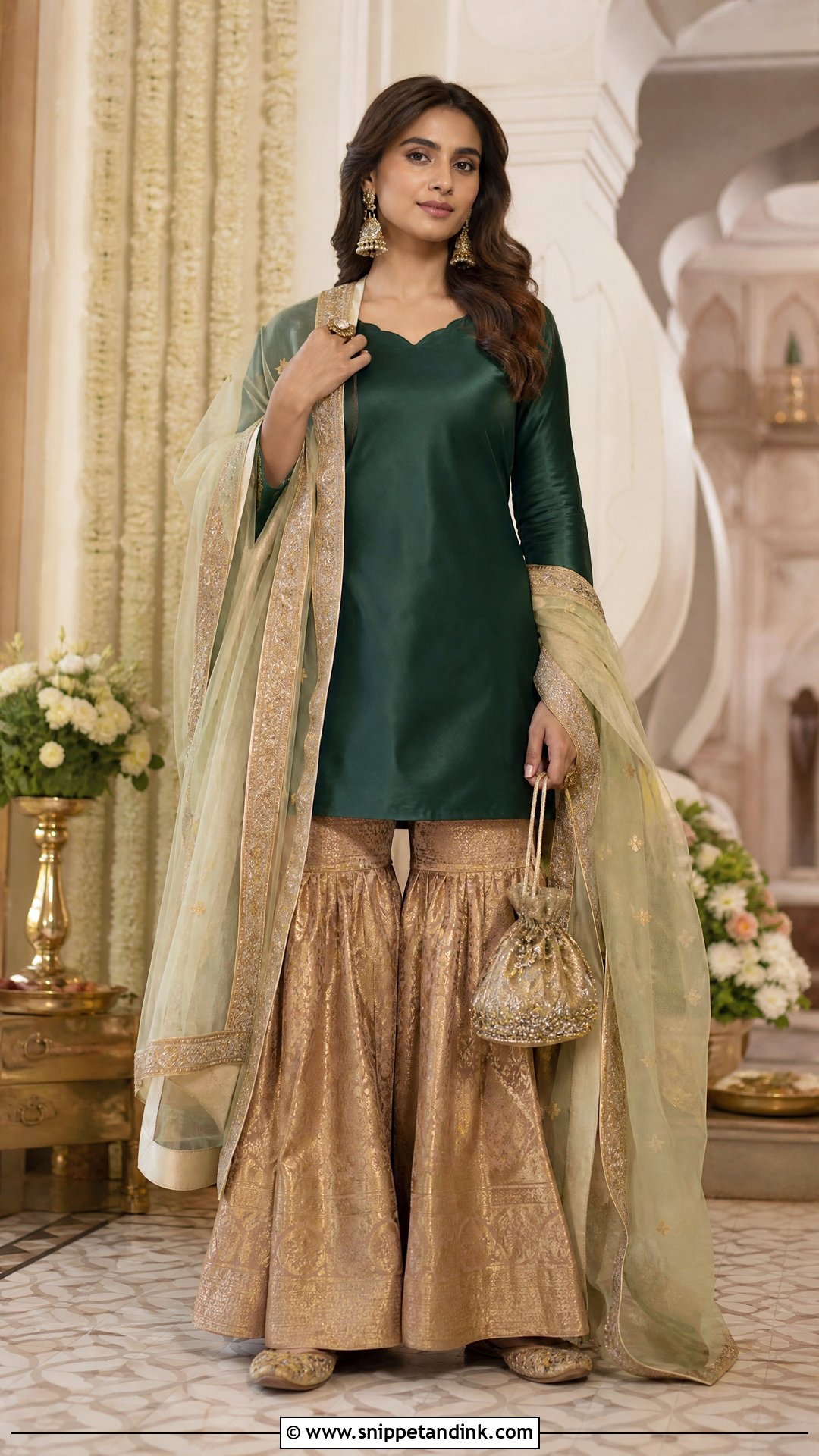 Gold Brocade Garara With Plain Kurti - Snippet and Ink - 20 Latest Garara Designs for Wedding