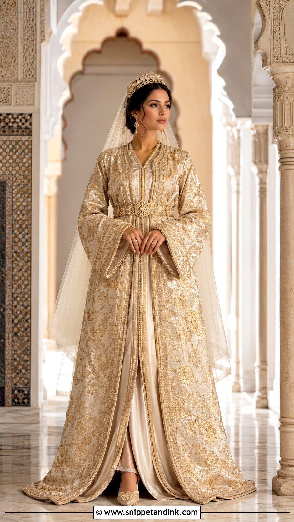 Gold Brocade Moroccan Bride Takchita - Snippet and Ink - 20 Moroccan Bride Dress Ideas