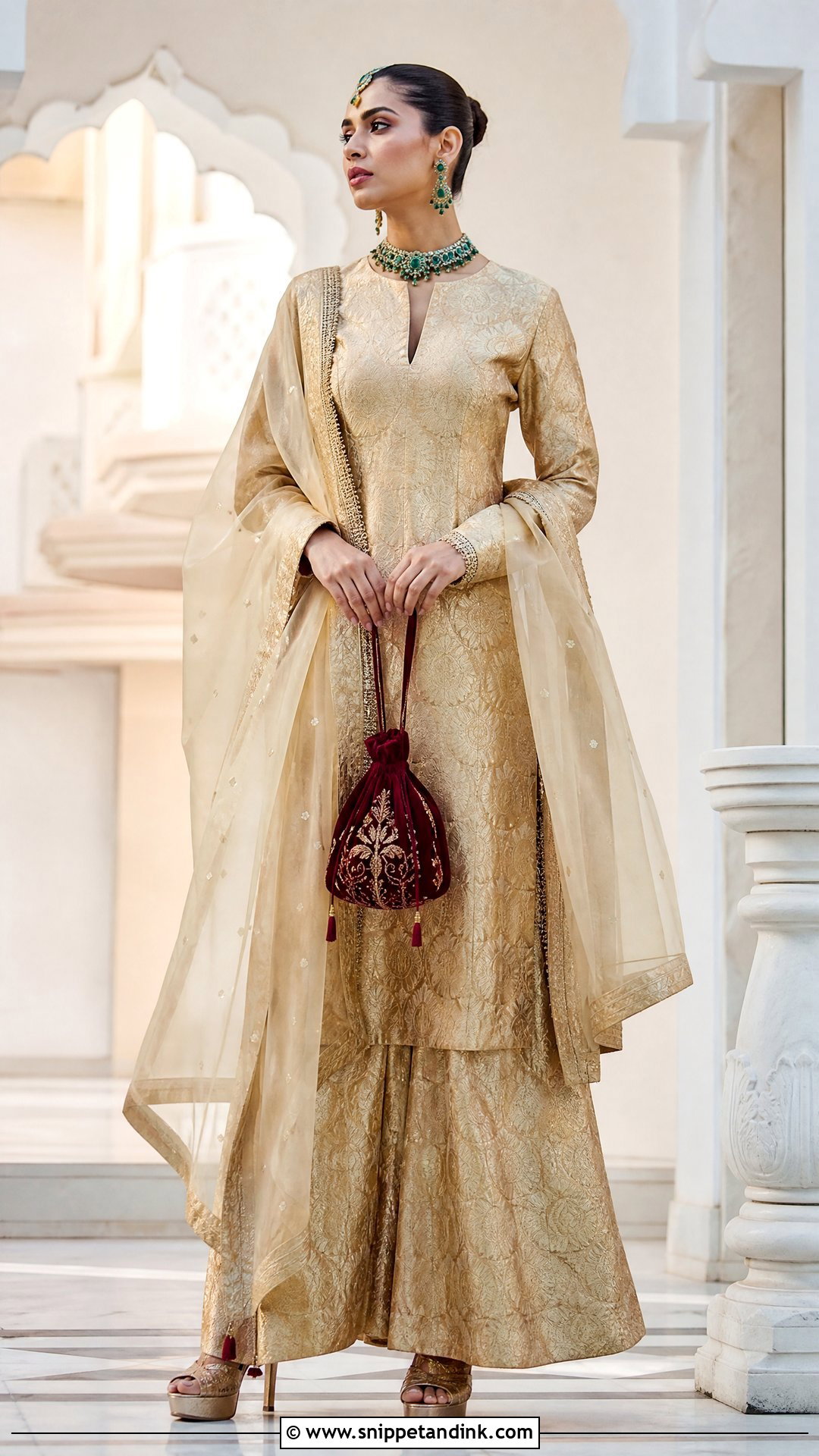 Gold Brocade Palazzo Bridal Suit - Snippet and Ink - 20 Indian Bridal Suits for Women