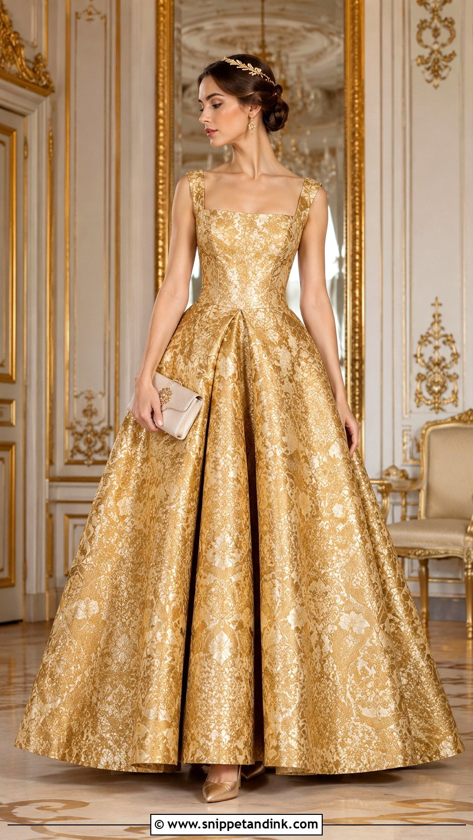 Gold Brocade Royal Ball Gown - Snippet and Ink - 20 Royal Ball Gown Ideas