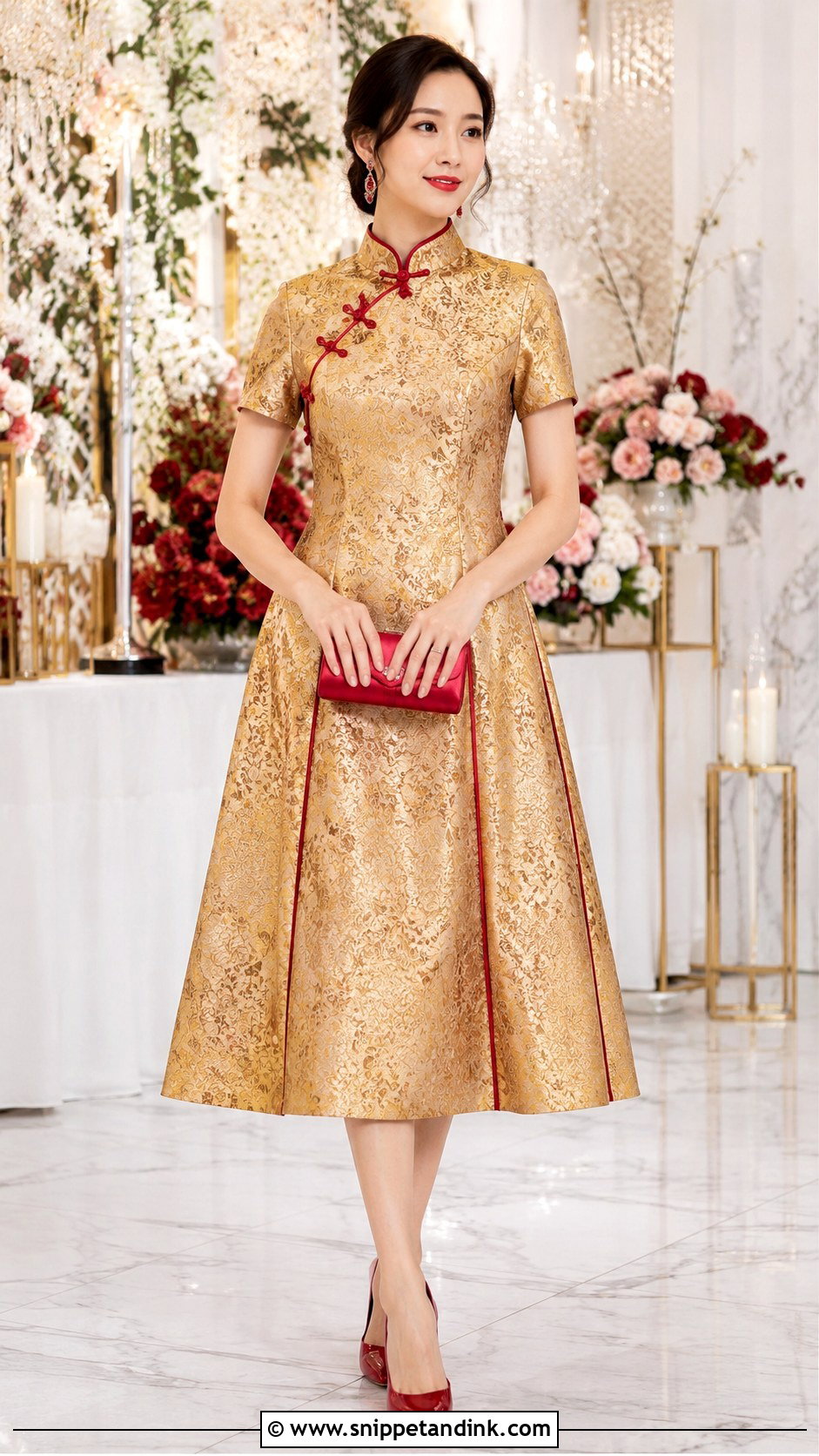 Gold Brocade Sangjit Dress - Snippet and Ink - 20 Modern Sangjit Dress Ideas