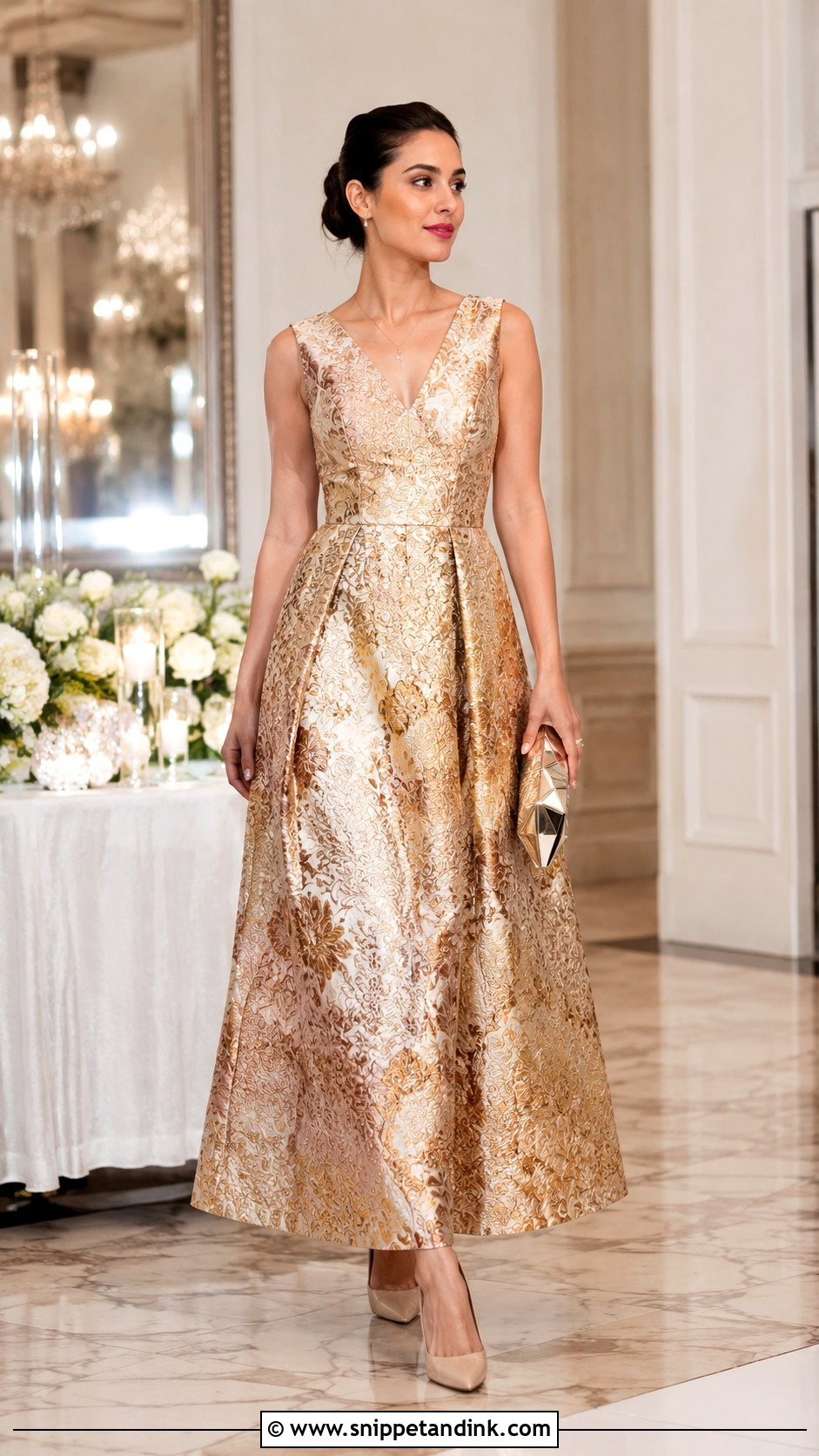 Gold Brocade Sendoff A Line Gown - Snippet and Ink - 20 Nguo Za Sendoff Ideas