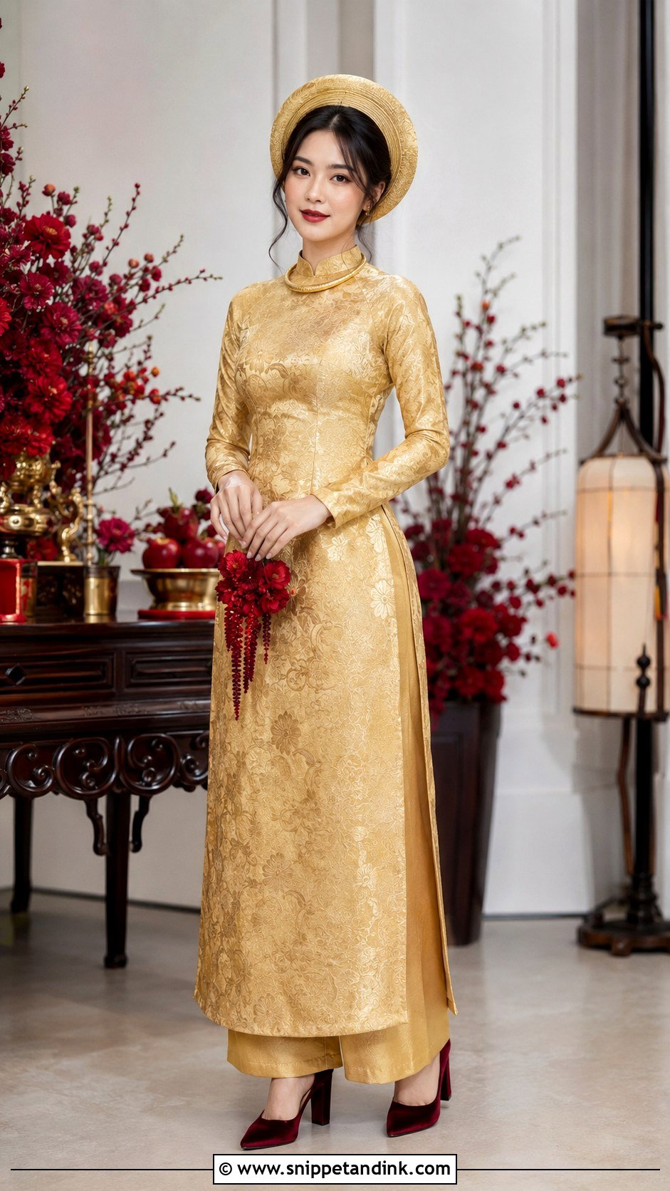 Gold Brocade Wedding Ao Dai - Snippet and Ink - 20 Vietnamese Wedding Ao Dai Ideas