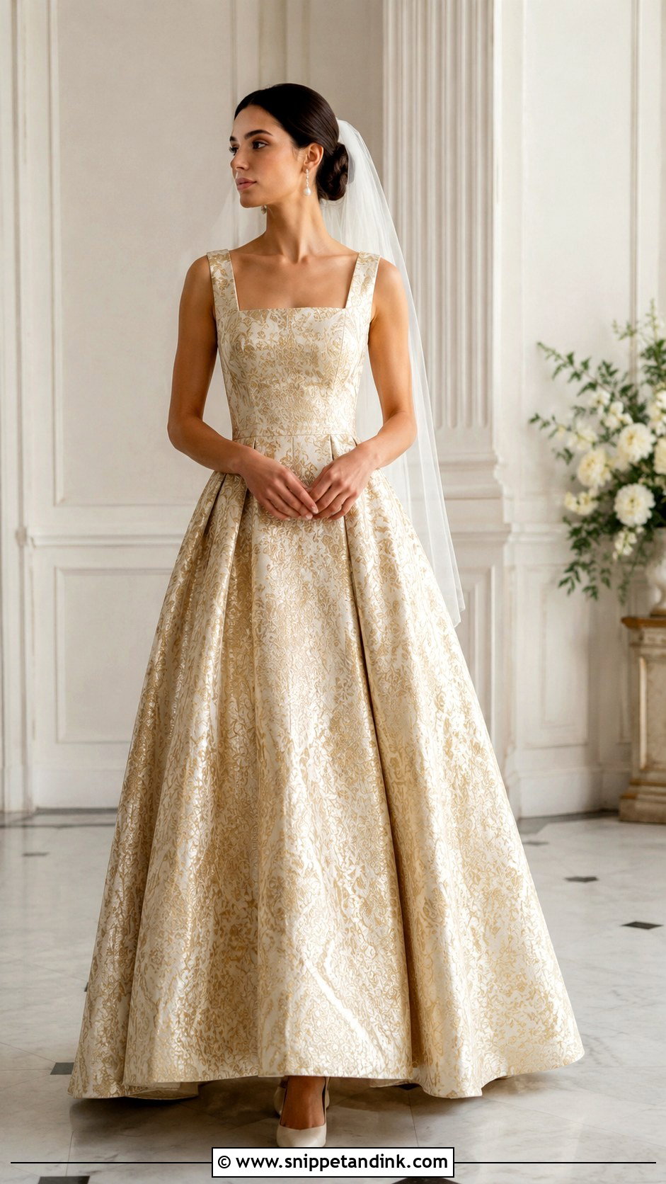 Gold Brocade Wedding Dress - Snippet and Ink - 20 Gold Wedding Dresses
