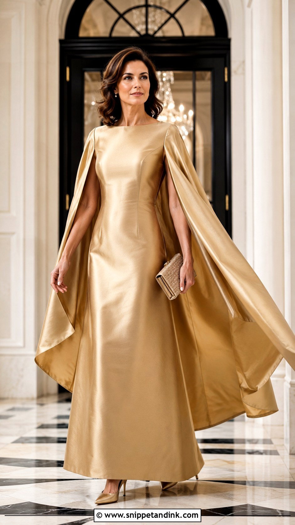 Gold Cape Sleeve Taffeta Gown - Snippet and Ink - 20 Taffeta Gown Ideas