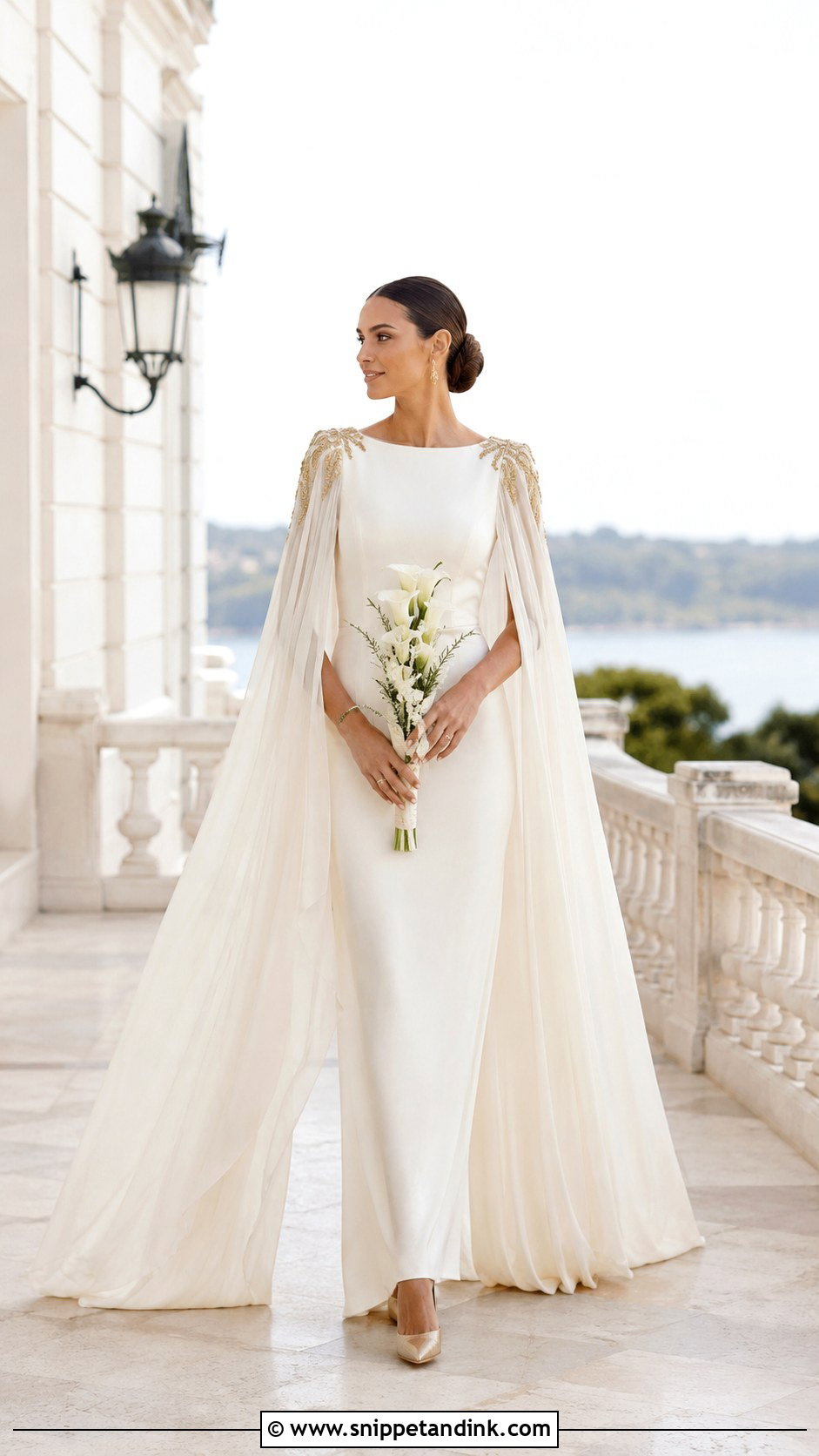 Gold Cape Sleeve Wedding Dress - Snippet and Ink - 20 Long Classy Gold Wedding Dress Ideas