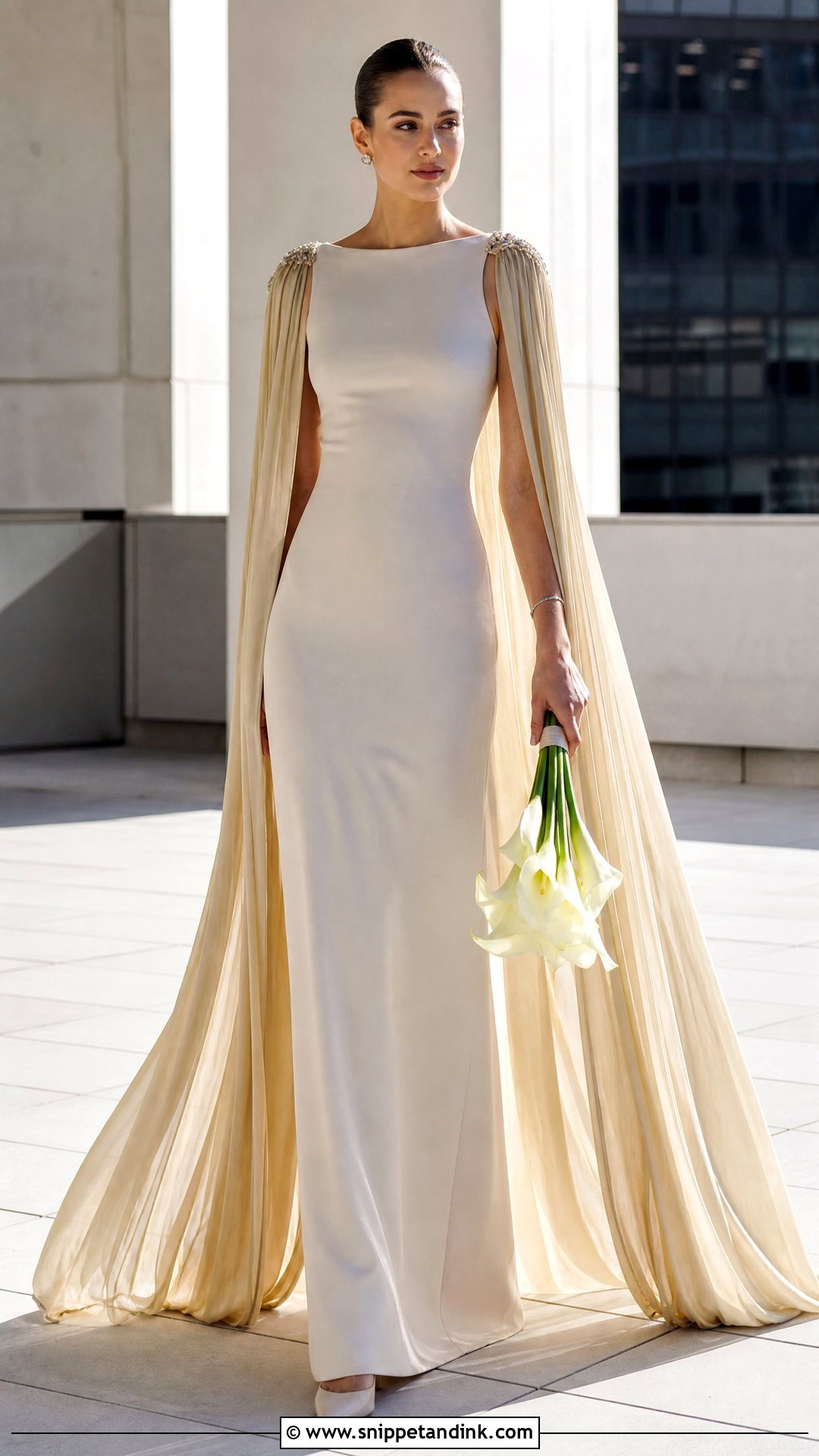 Gold Cape Sleeve Wedding Gown - Snippet and Ink - 25 Gold Wedding Gowns