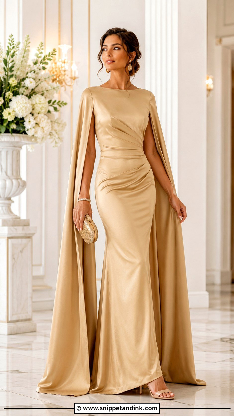 Gold Cape Sleeves Gown - Snippet and Ink - 25 Cape Sleeves Gown